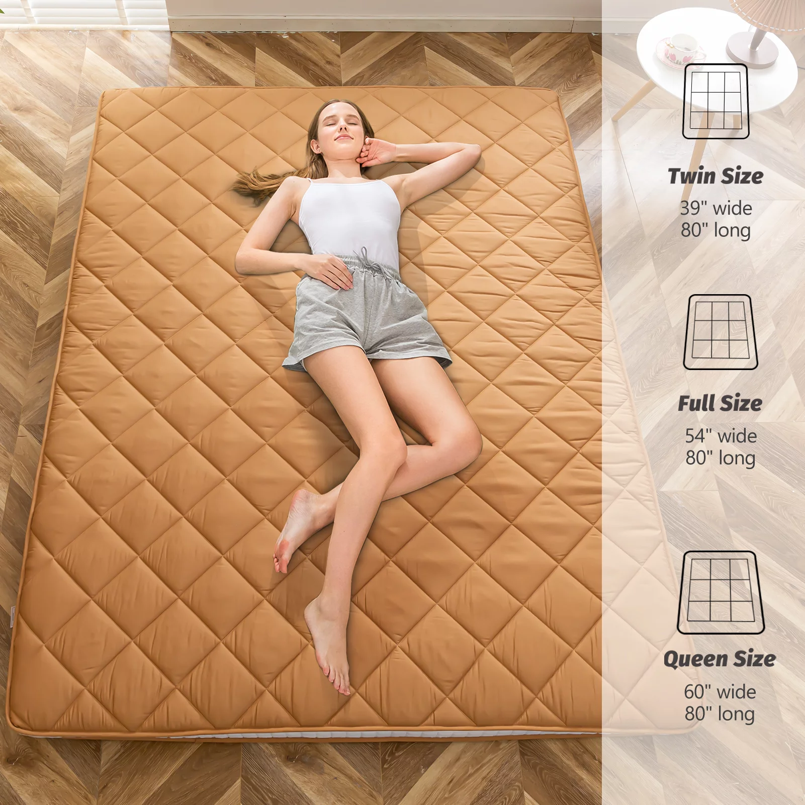 Diamond Patterned Futon Mattress, Extra Thick Japanese Floor Mattress Quilted Mattress Topper, Folding Floor Lounger Guest Bed Padded Sleeping Pad for Touring Car Camping