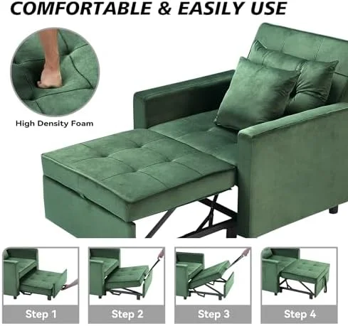 RUNFAYBIU Convertible Sofa Bed  Sleeper Sofa with Adjustable Backrest  Armchair  Sofa  Bed  3 in 1 Sleeper Chair  Single One  Yellow