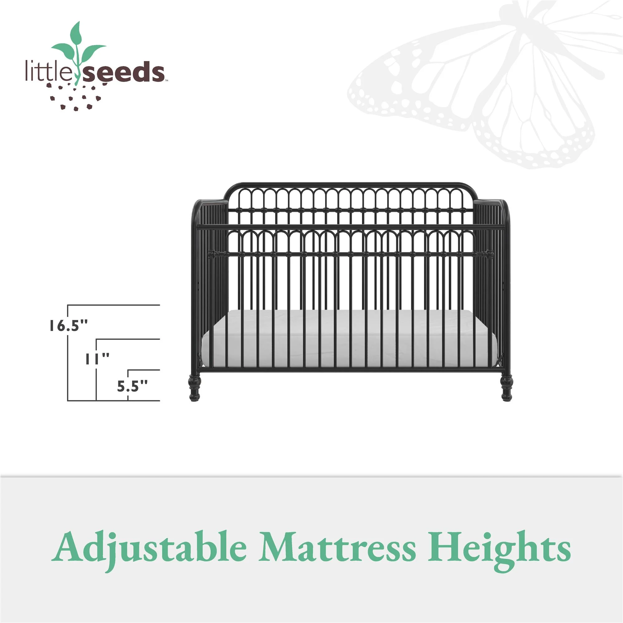 Little Seeds Raven 3-in-1 Convertible Metal Crib, Nursery Furniture, Black