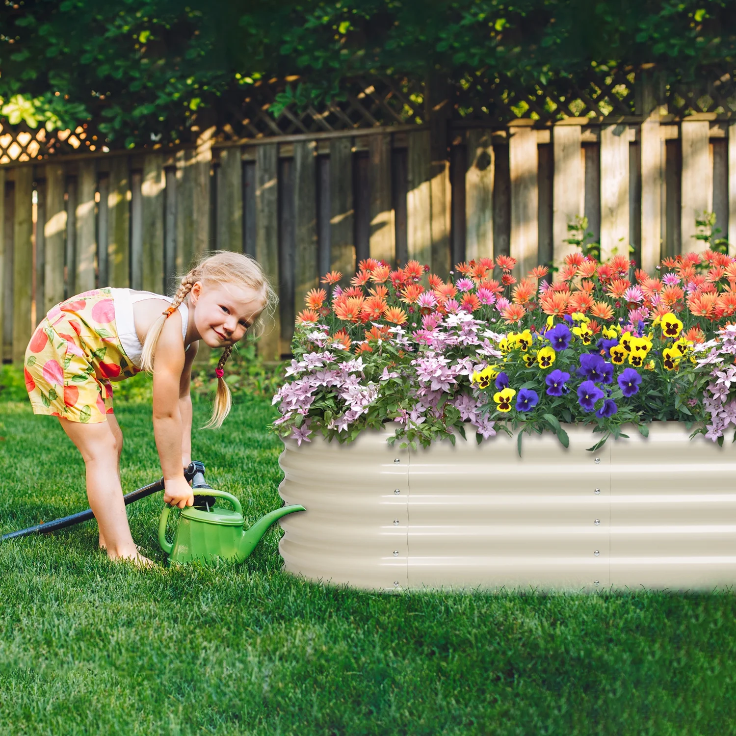 Aoodor 6-in-1 Modular Aluzinc Metal Raised Garden Bed - Outdoor Garden Planter Box for Vegetable, Flower, Herb - Beige (67''L x 47''W x 17''H)