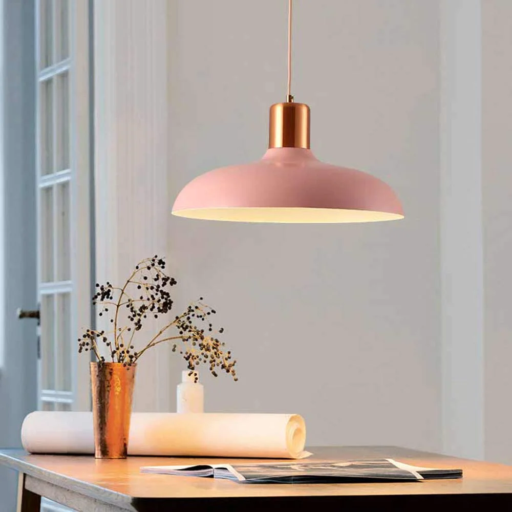 FSLiving No Wiring Needed Instant On Hanging Pendant Lamp with 15ft Plug-in UL Dimmable Cord Macaron Pink Lamp Iron Stoving Varnish Finished Lampshade Customizable,Bulb Sold Separately - 1 Light