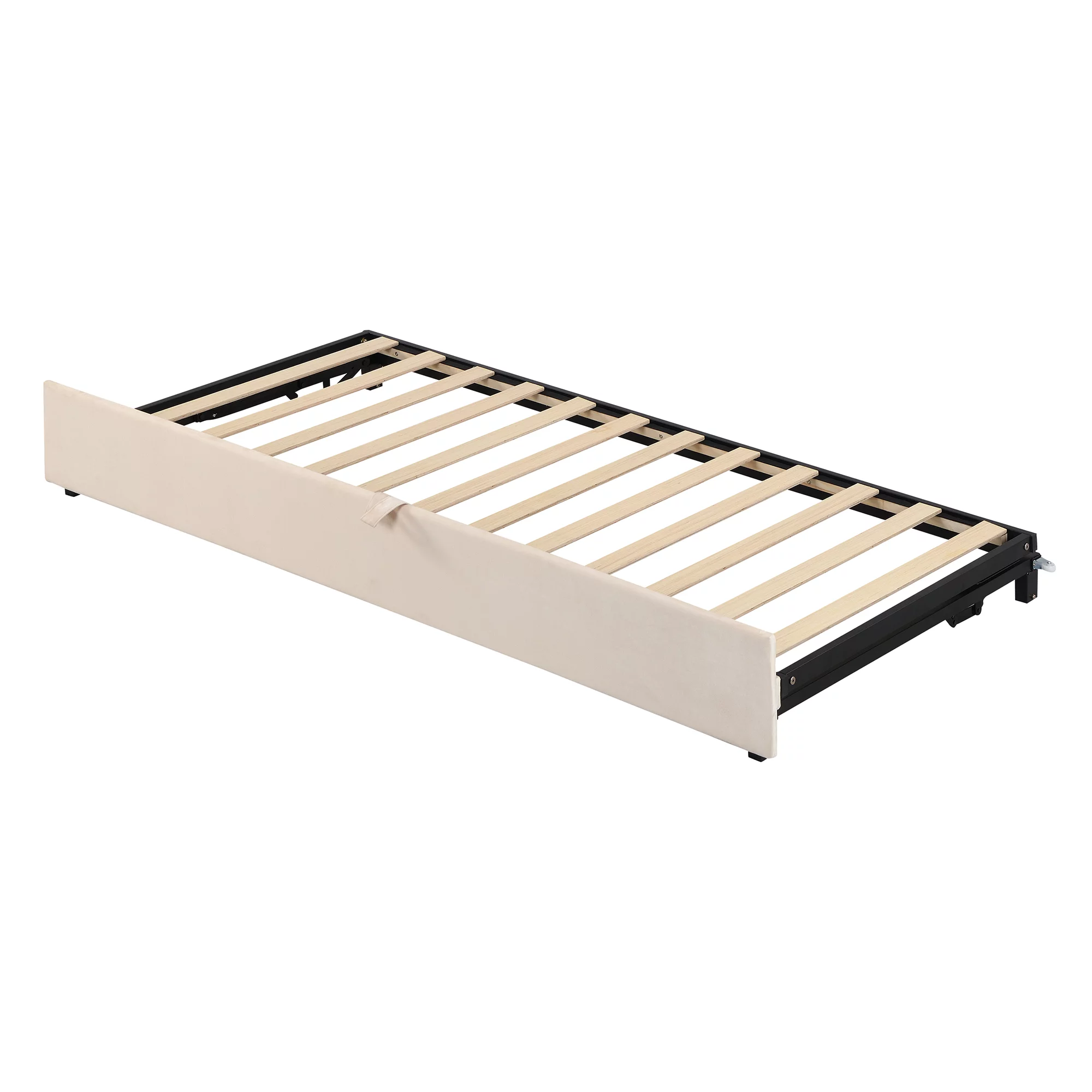 Bellemave Upholstered Daybed with Pop up Trundle, Wooden Twin Size Sofa Beds with Extendable Trundle Beds, Twin to King Daybed Frame for Bedroom or Living Room （Beige)