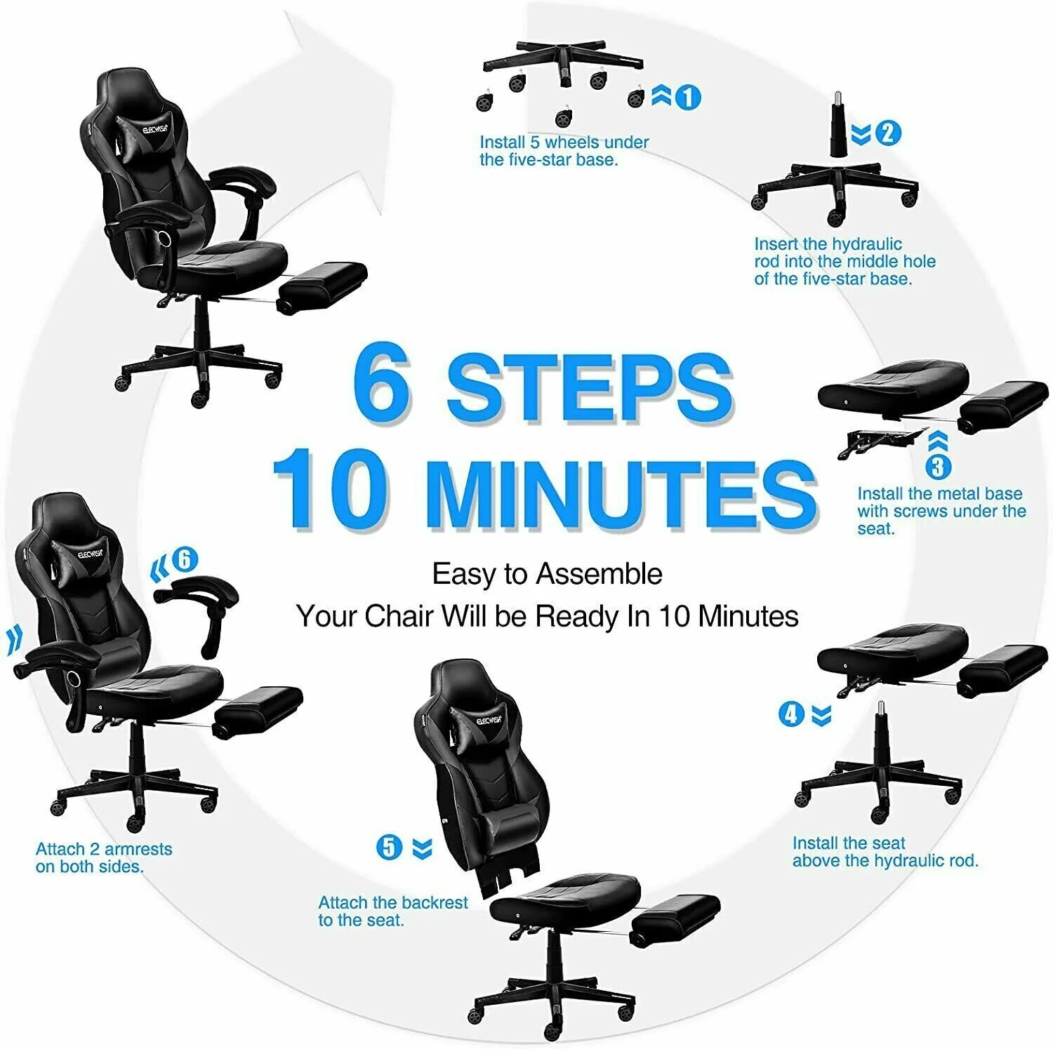 ELECWISH Gaming Chair Ergonomic Computer Office Chair Recliner Swivel Seat