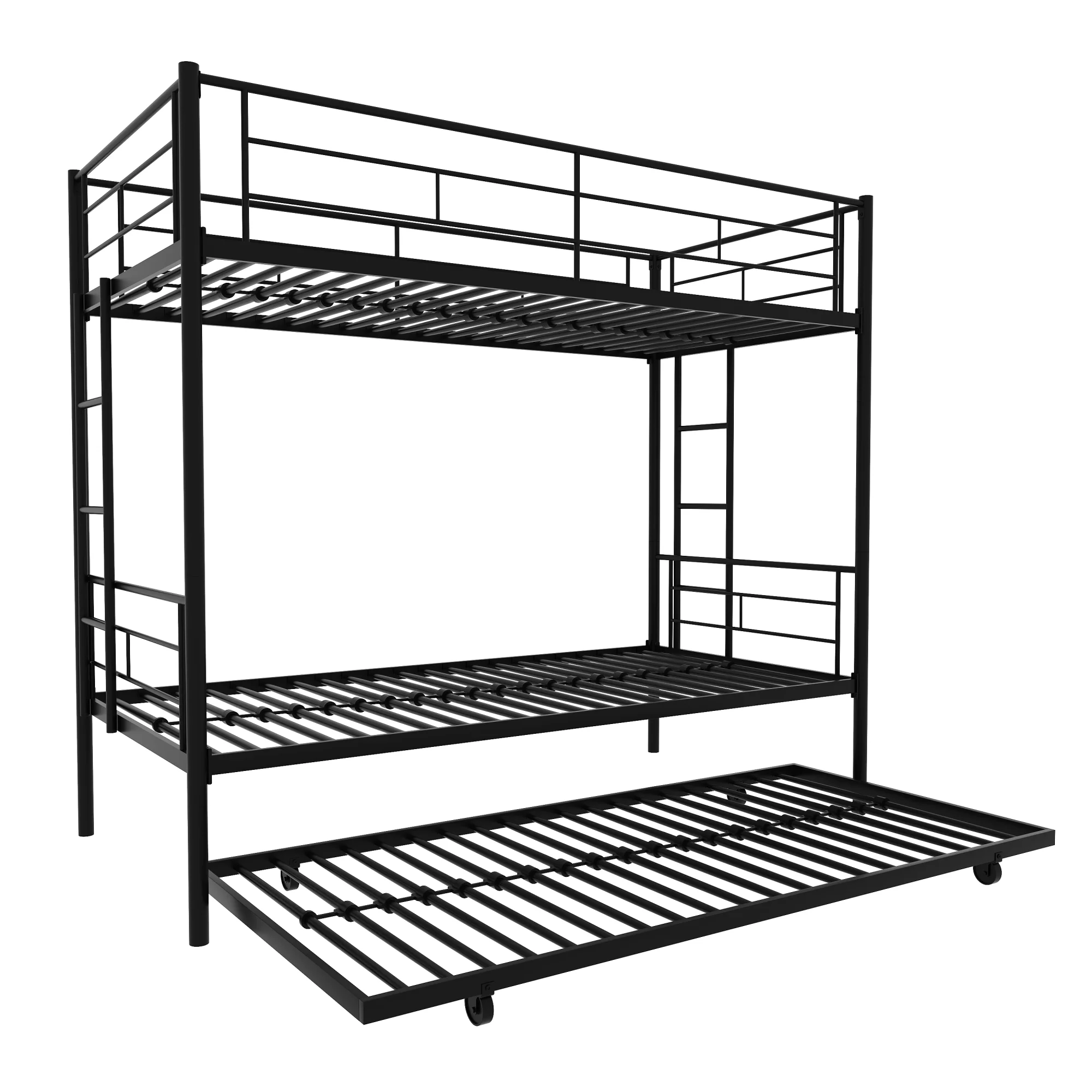 Heavy Duty Metal Bunk Bed Frame with Trundle - Twin Over Twin, Convertible - 3 beds