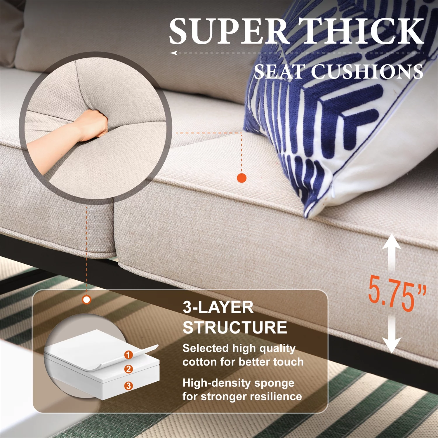 MF Studio 5-Seat Patio Conversation Set Metal Outdoor Furniture Sofa Set for 5 Person Beige