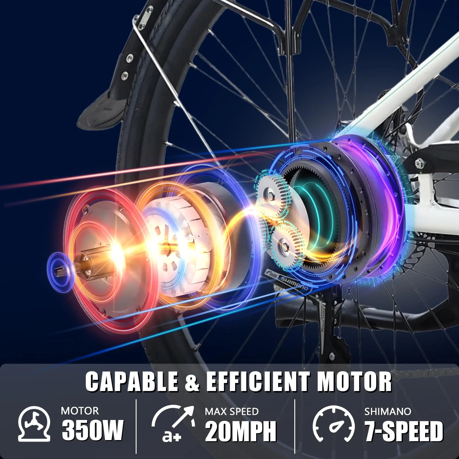 Ltmate Skyline Electric Bike for Adults, 26” Ebike 350W Powerful Motor, 36V 10.4Ah Removable Battery Electric Cruiser Bike, Shimano 7-Speed Gears, Electric City Commuter Bike,Black