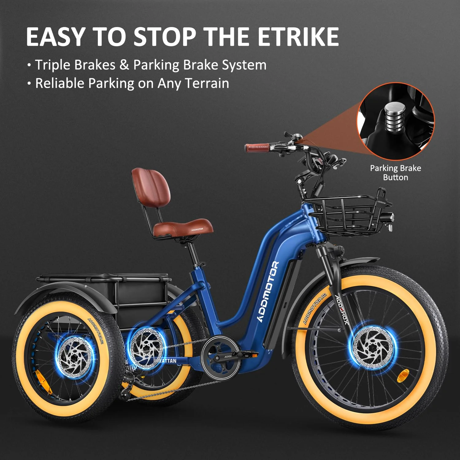 Addmotor Electric Trike for Adults, 750W Rear Mount Motor Electric Tricycle, 85MI/160MI, 48V 20AH/40AH Dual Battery System, 3 Wheel Electric Bicycle w/Parking Brake, Differential, Fat Tire M-370 Green