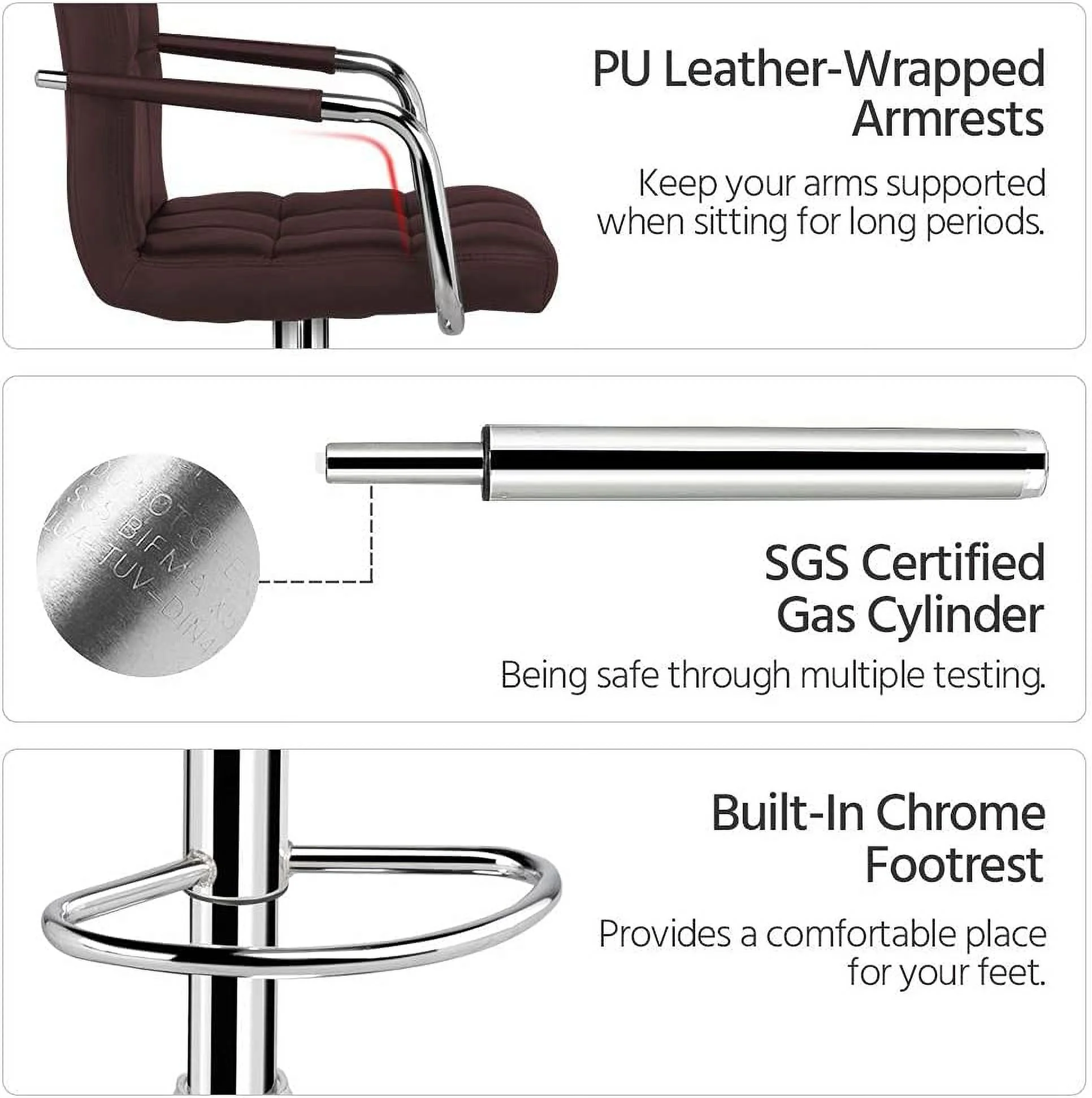 U-SHARE Tall Bar Stools Set of 2 Modern Square PU Leather Adjustable BarStools Counter Height Stools with Arms and Back Bar Chairs 360 Swivel Stool White