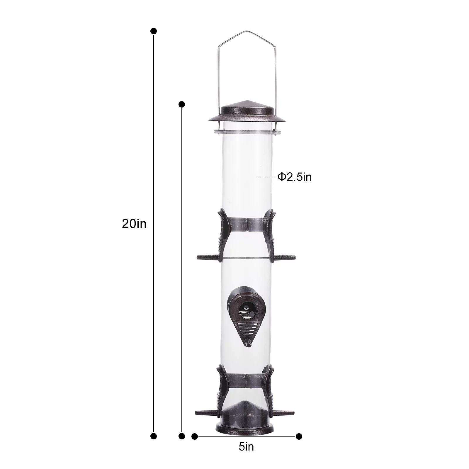 Urban Deco Metal Bird Feeder Tube Hanging Wild Bird Seed Feeder, Steel Hanger  Great for Attracting Birds (Coffee)