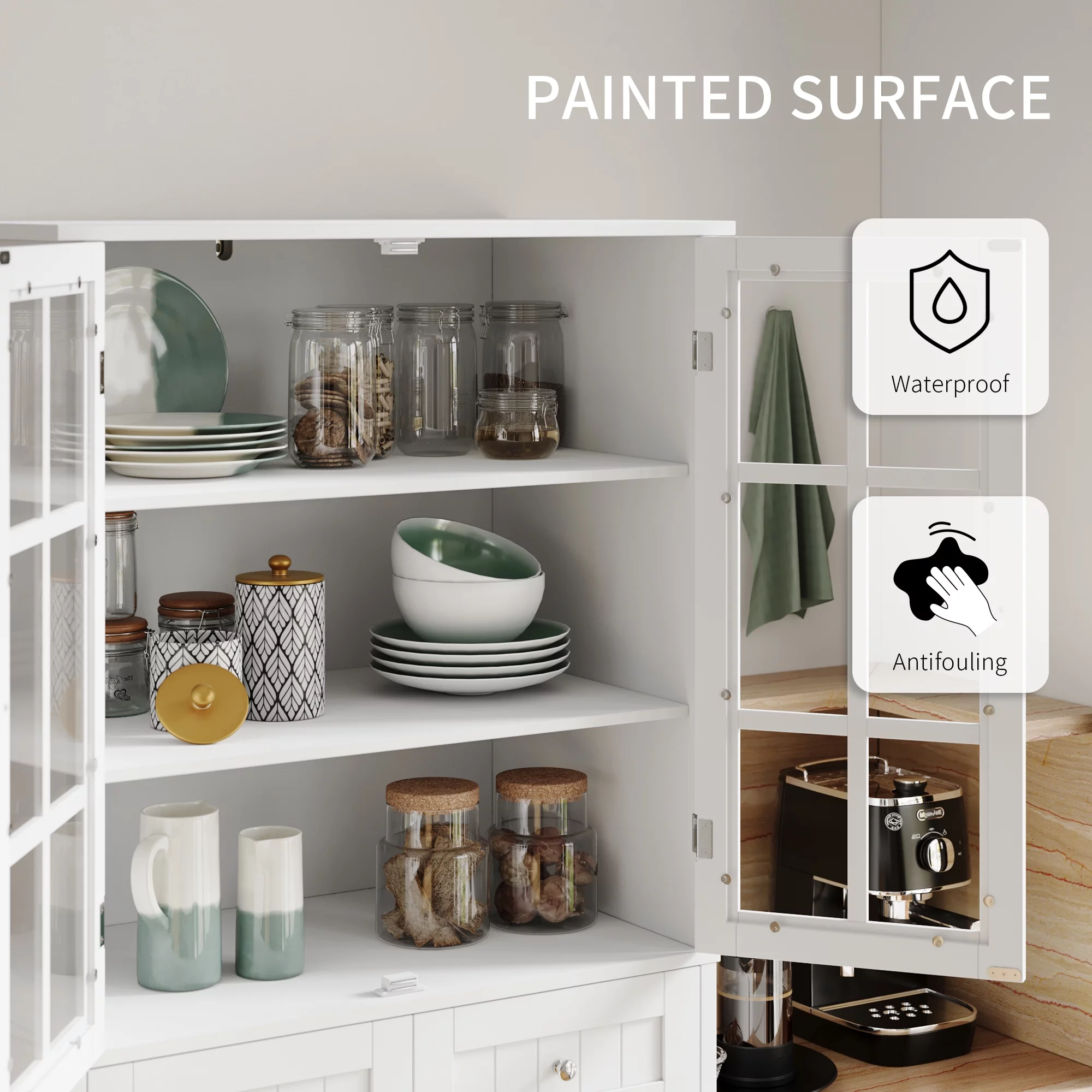 Homfa kitchen Pantry Cabinet with Glass Doors, 71'' Tall Storage Cabinet for Dining Room Living Room, White