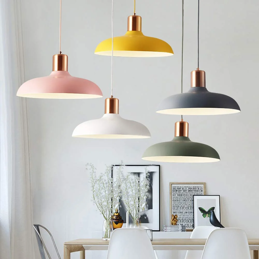 FSLiving No Wiring Needed Instant On Hanging Pendant Lamp with 15ft Plug-in UL Dimmable Cord Macaron Pink Lamp Iron Stoving Varnish Finished Lampshade Customizable,Bulb Sold Separately - 1 Light