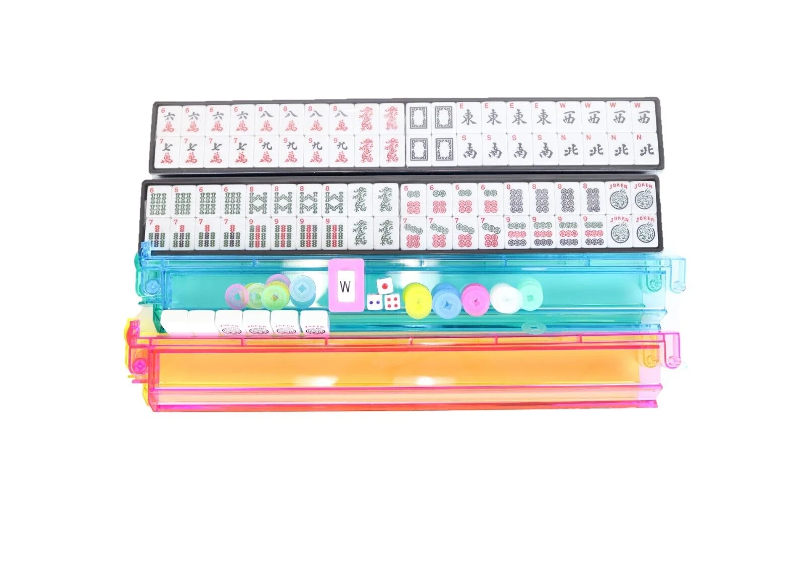 166 Tiles American Mahjong Set / 4 All in one Color Pushers/Racks Easy Carry