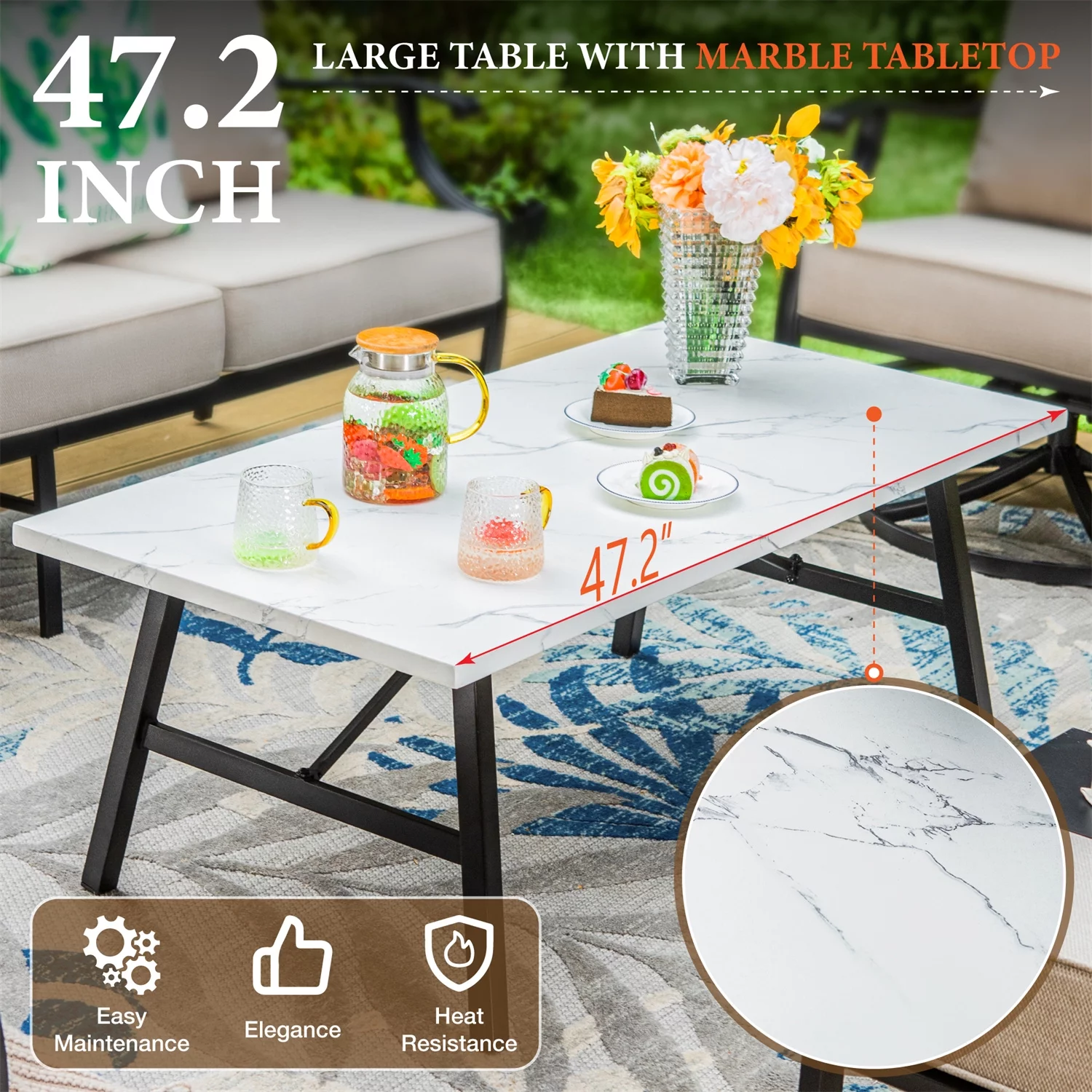 MF Studio 5-Seat Patio Conversation Set Metal Outdoor Furniture Sofa Set for 5 Person Beige