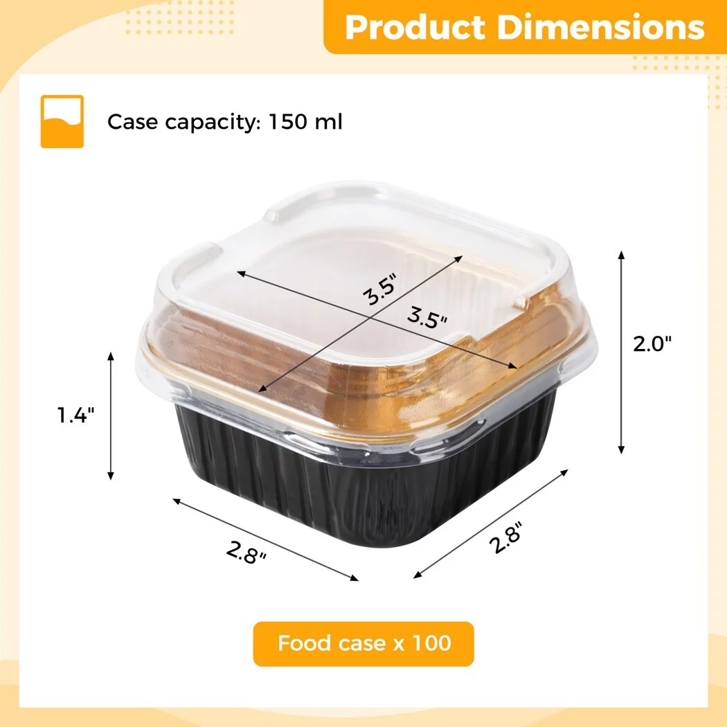 100 PCS Dessert Cups With Lids, Cupcake Liners Aluminum Foil Baking Cup, Disposable Ramekins Muffin Individual Square Cupcake Container, Foil Flan Baking Cups For Party Picnic