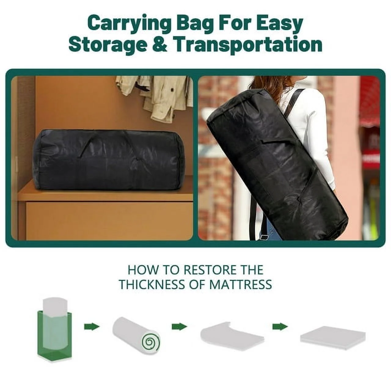 ABORON Diamond Patterned Mattress,4 Inch Extra Thick Sleeping Bed For Floor,Roll Up Mmemory Foam Mattress , Folding Floor Lounger Guest Bed Pad