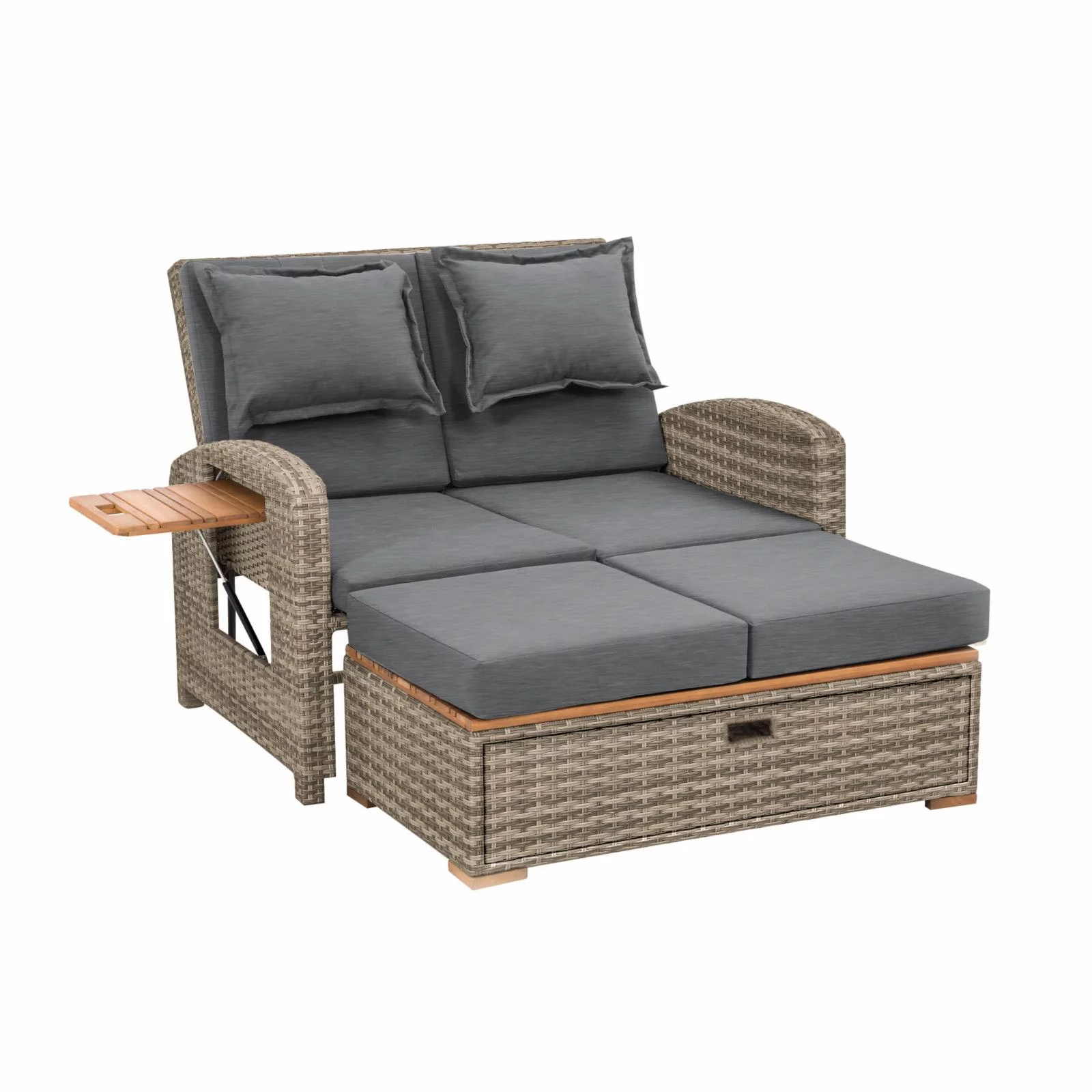 Greemotion Bahia Tobago Solid Teak Wood Outdoor Modular Daybed in Gray/Natural