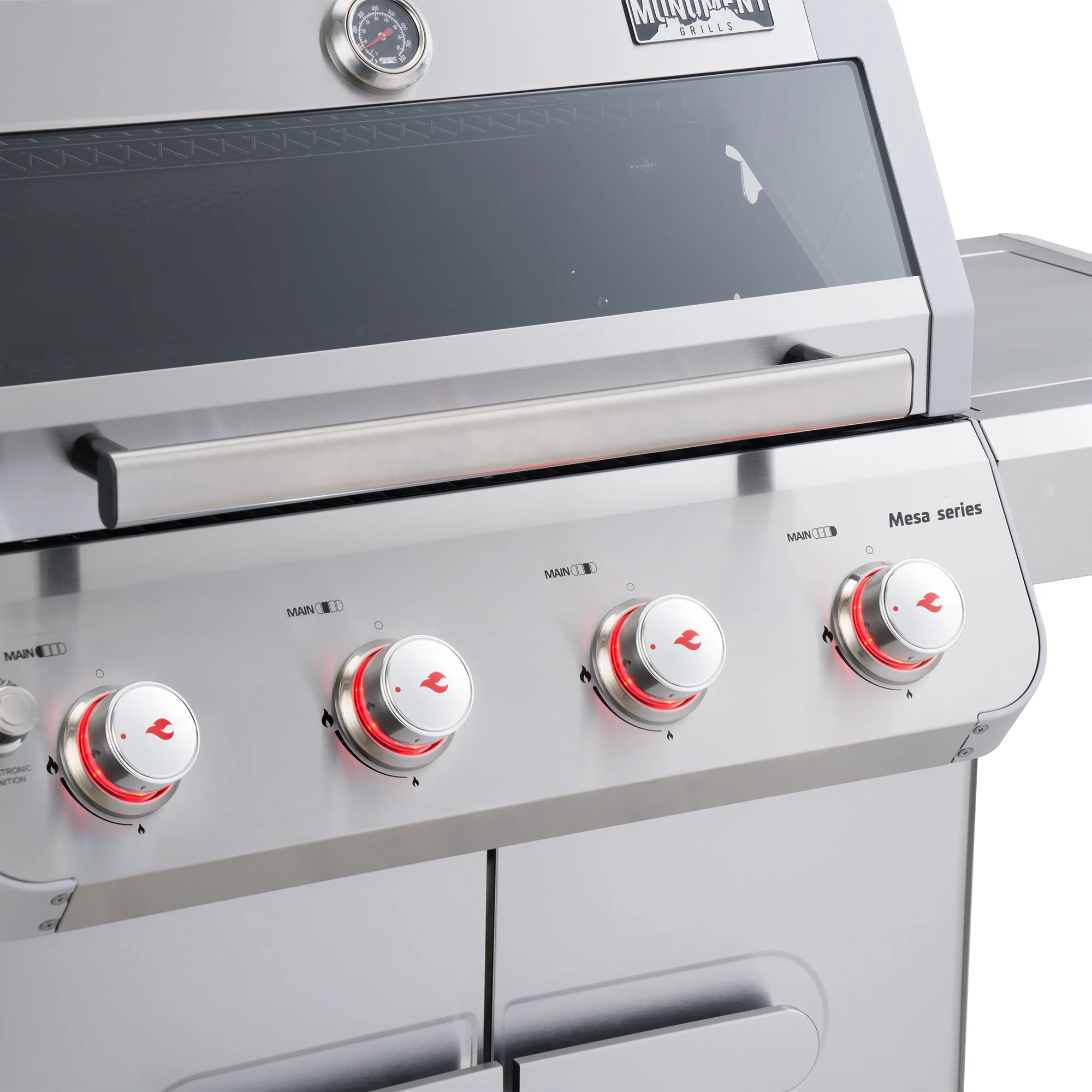 Mesa 4-Burner Propane Gas Grill in Stainless Steel with Clear View Lid, Side Burner and LED Controls
