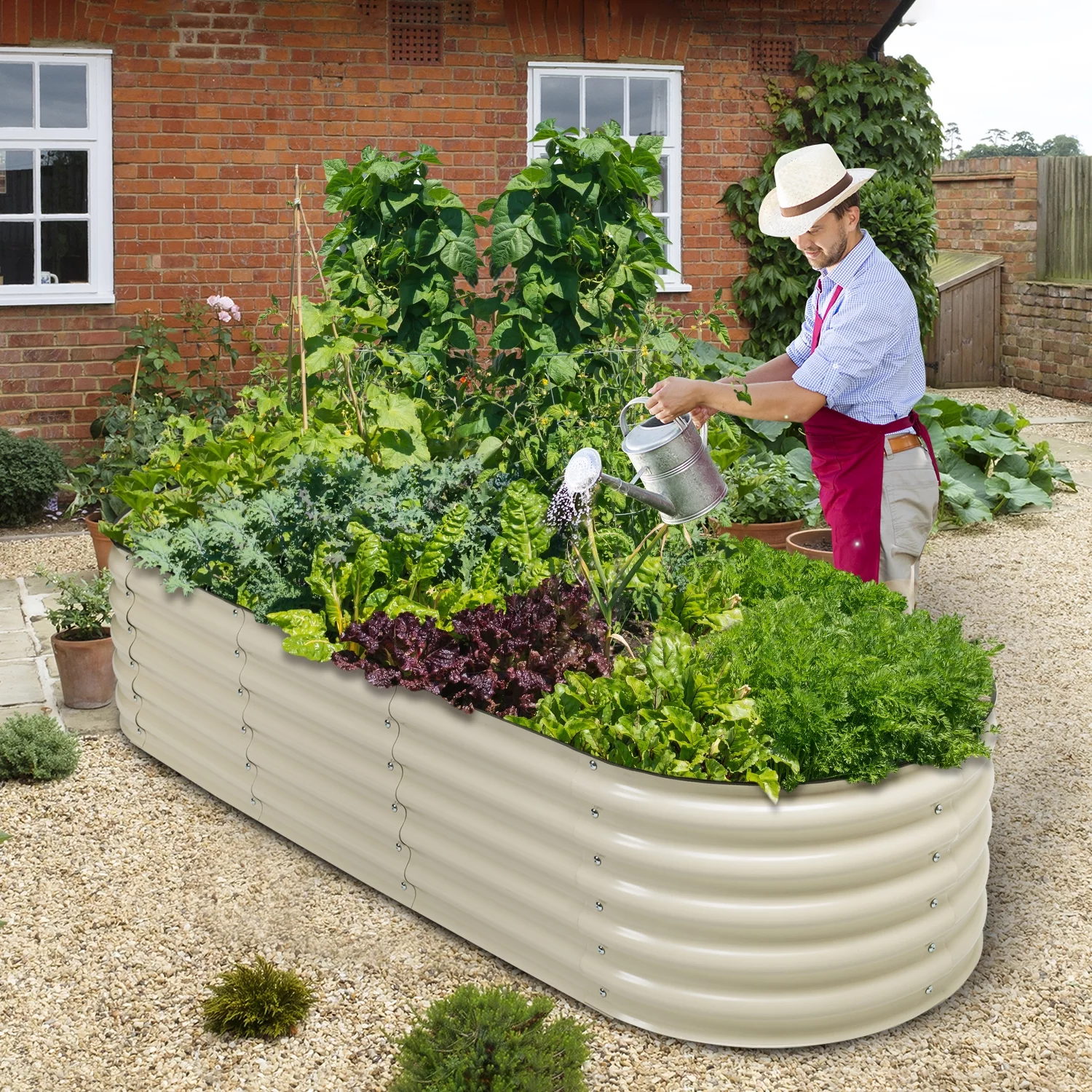 Aoodor 6-in-1 Modular Aluzinc Metal Raised Garden Bed - Outdoor Garden Planter Box for Vegetable, Flower, Herb - Beige (67''L x 47''W x 17''H)