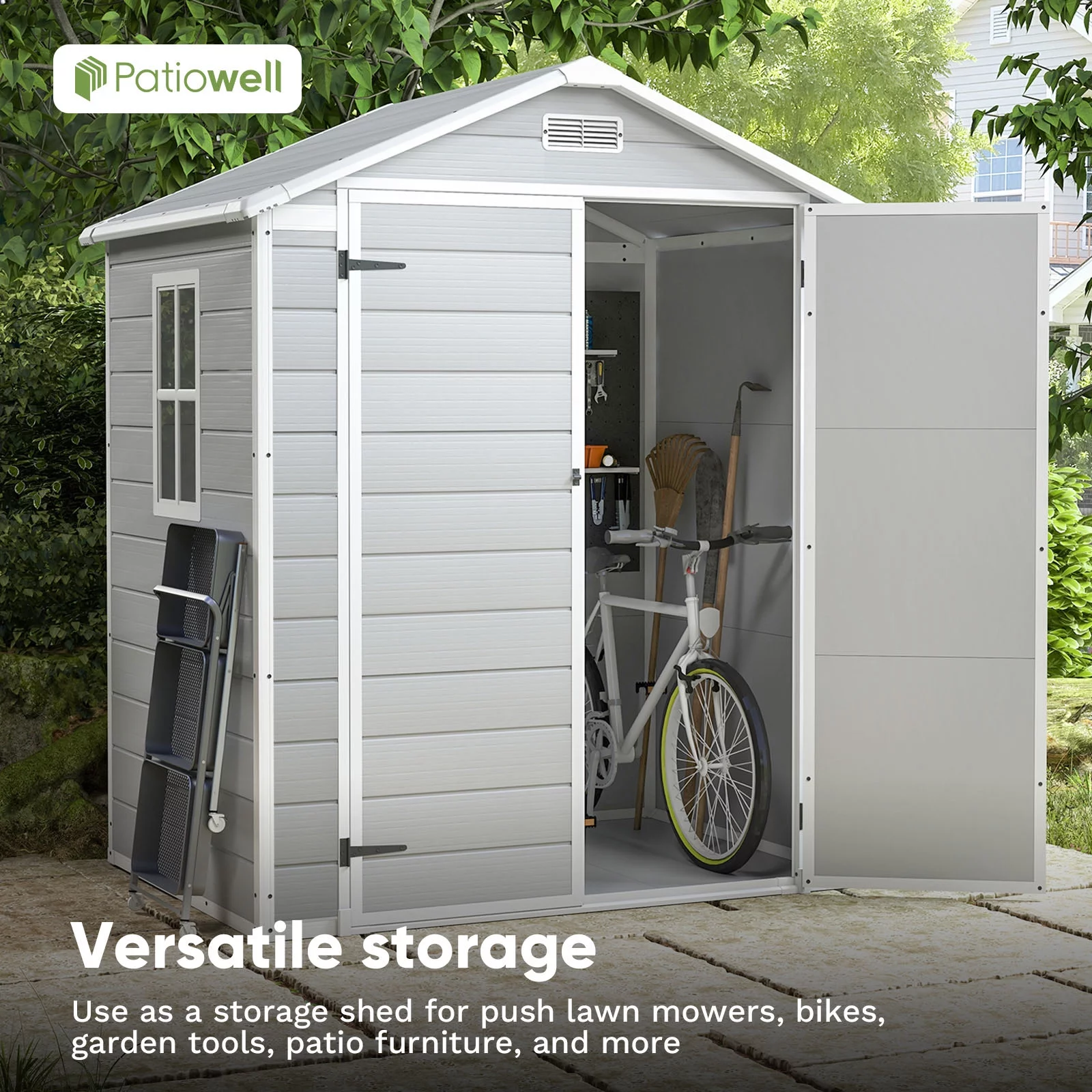 Patiowell 6x4 Resin Outdoor Storage Shed-Perfect to Store Patio Furniture, GardenTools Bike Accessories, Beach Chairs and Lawn Mower, Grey & White