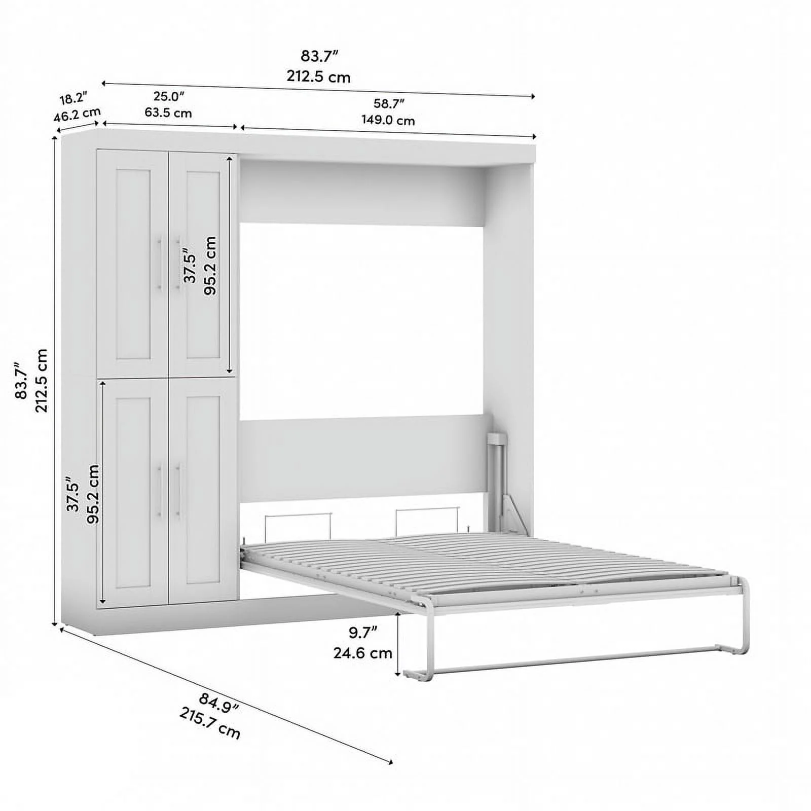 Bestar Pur 84W Engineered Wood Full Murphy Bed w/ Closet Organizer in Chocolate