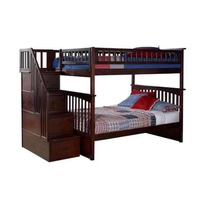 Atlantic Furniture AB55804 Columbia Stair Bunkbed, Full Over Full Size - Antique Walnut
