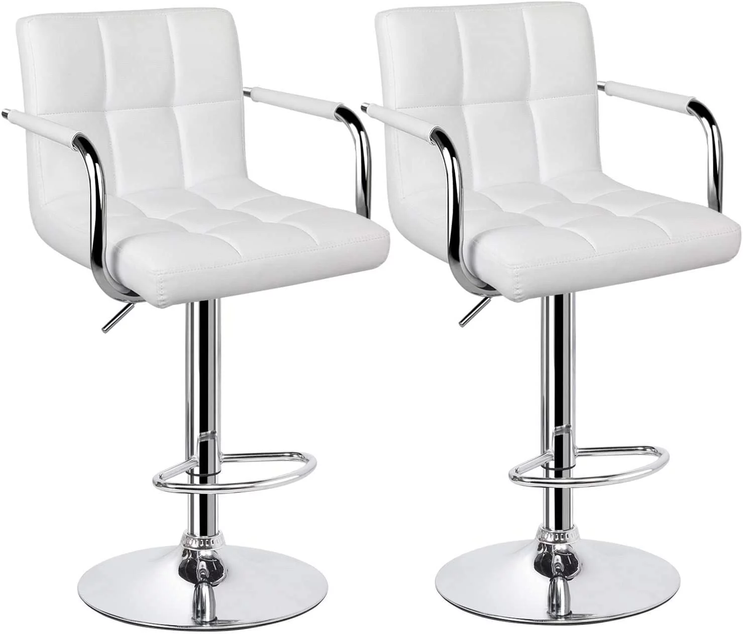 U-SHARE Tall Bar Stools Set of 2 Modern Square PU Leather Adjustable BarStools Counter Height Stools with Arms and Back Bar Chairs 360 Swivel Stool White