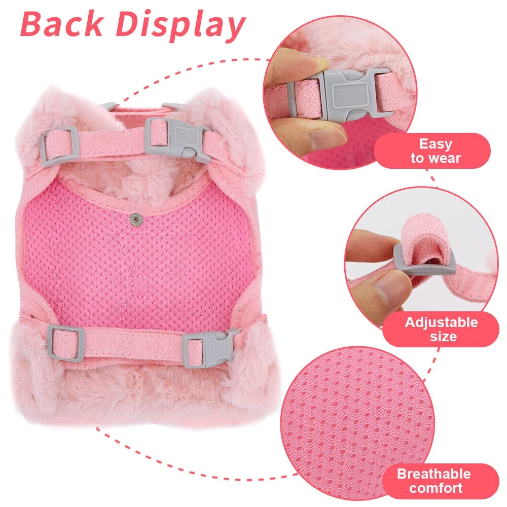 Warm Fleece Mesh Padded Vest Cute Bow Tie Dog Cat Harness and Leash Winter Coat