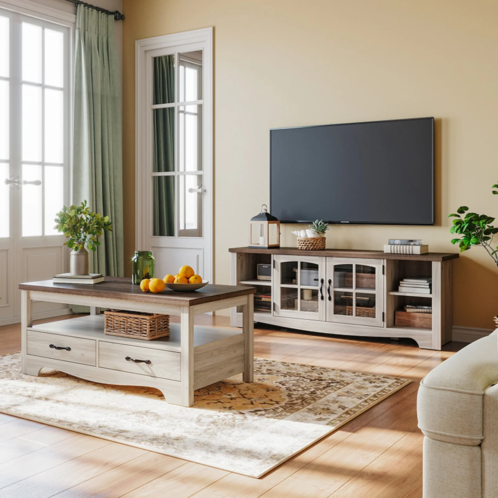 LINSY HOME Modern Farmhouse TV Stand for TVs up to 65