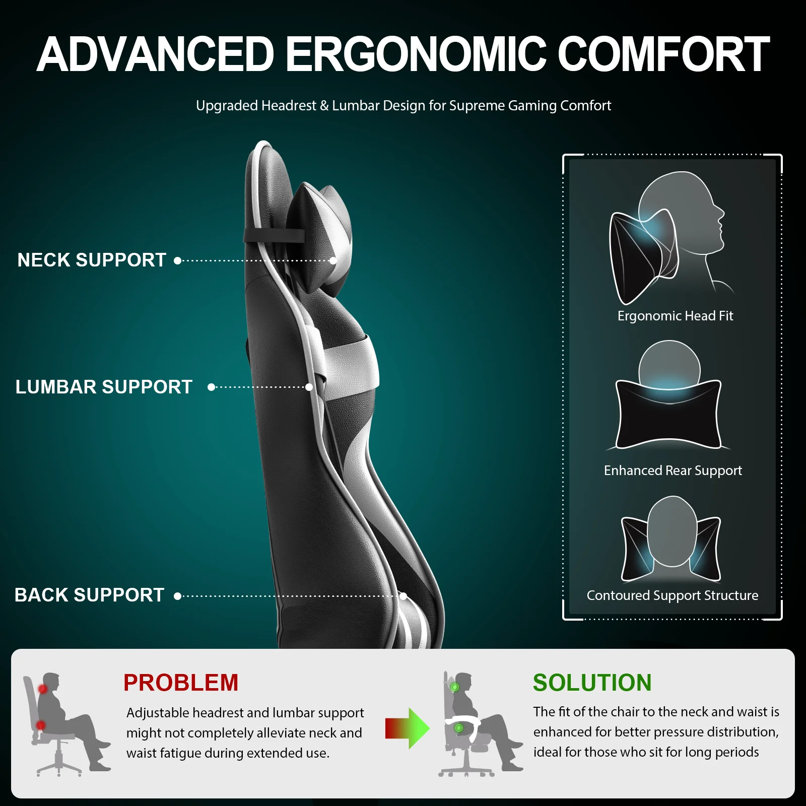 Soontrans Gaming Office Chair with Footrest, Ergonomic Leather Massage Game Chair with Lumbar Support & Headrest, White