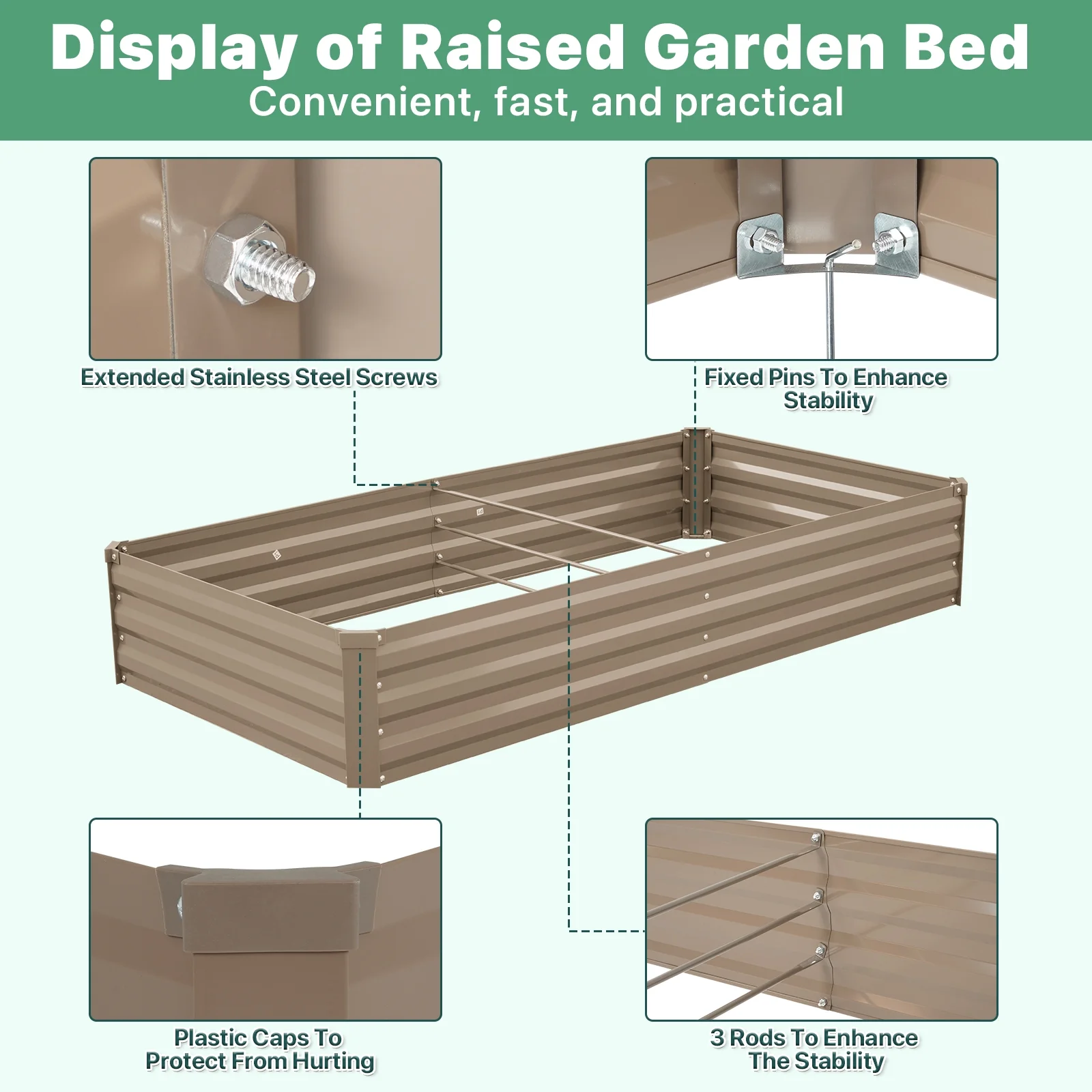 8x4x1ft Galvanized Raised Garden Bed with Cover Outdoor Extra-Thick Metal Planter Box Kit,w/ 2 Roll-Up Large Screen Windows Mini Greenhouse for Growing Flowers etc