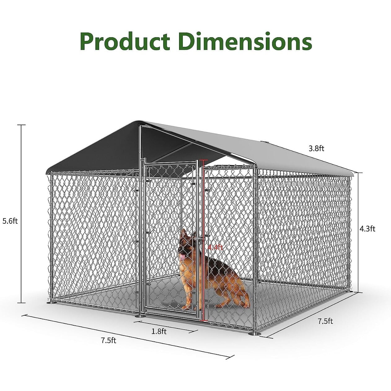 Large Dog Kennel Outdoor, Heavy Duty Outdoor Dog Kennel Chain Link Dog Cage Dog Playpen Dogs Run 7.5*7.5*5.6FT
