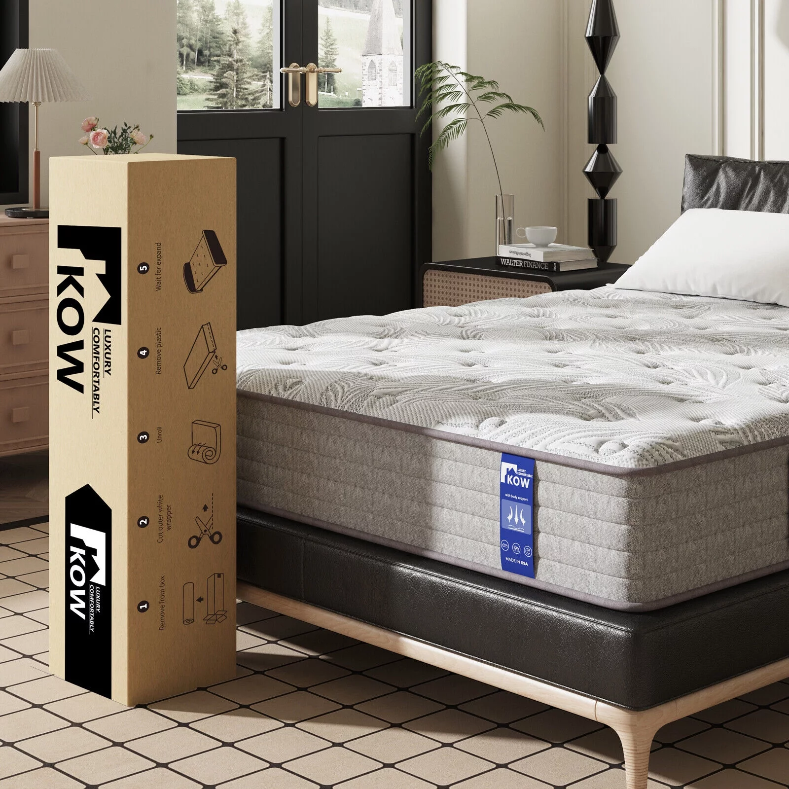 KOW® 12 inch Full Size Gel Memory Foam Mattress in a box,Medium Firm,Pressure Relief,5 Zones Support,Egde Support