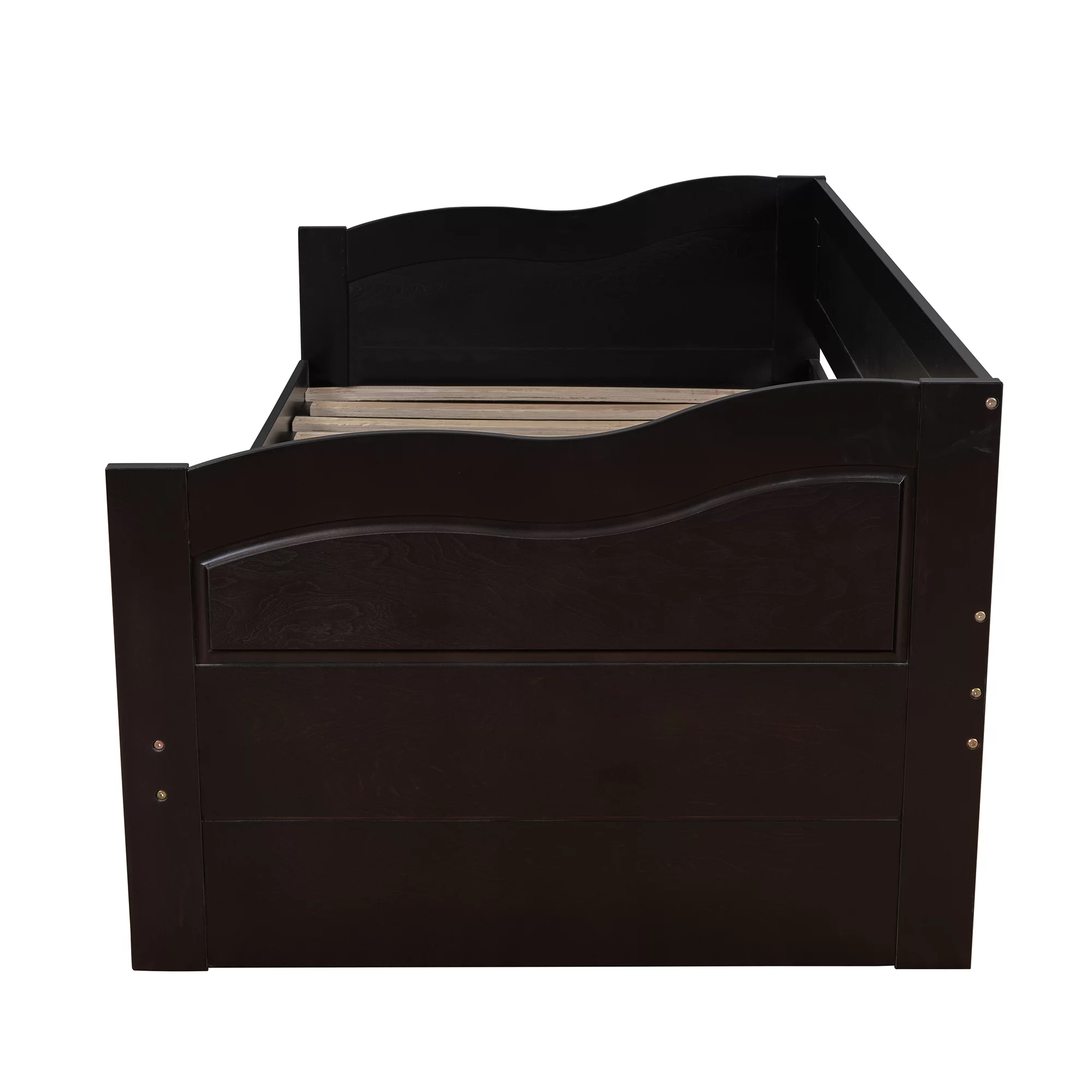 Twin Wooden Daybed Frame with Trundle and Two Storage Drawers, Bedroom Furniture with Trundle, Extendable Bed Platform Beds