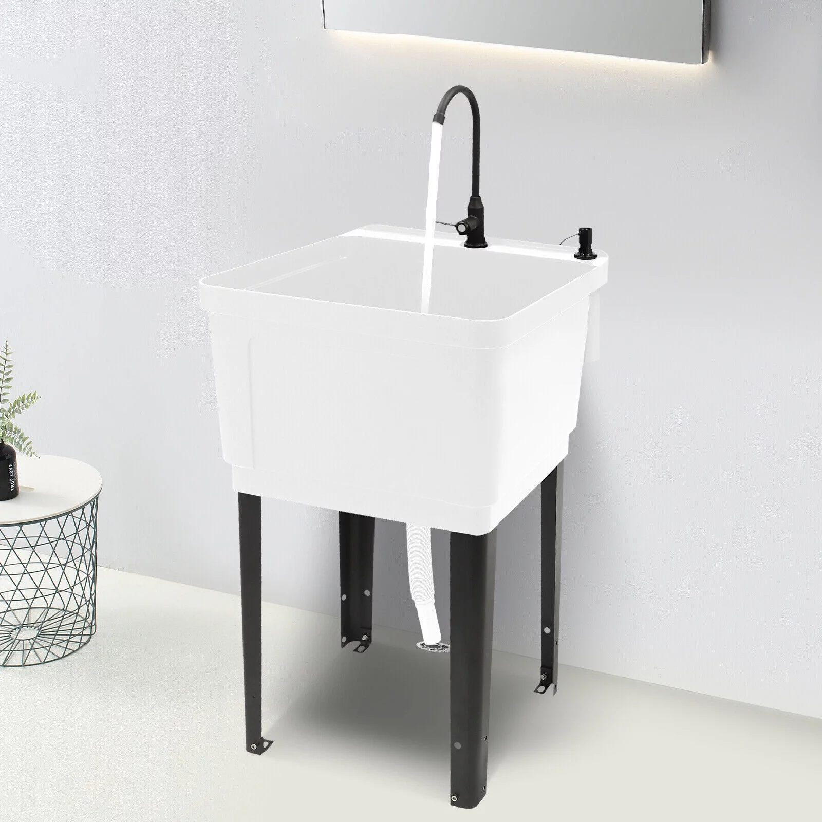 Black/White Laundry Utility Sink Tub Sink Freestanding Wash Station with Faucet White/Black