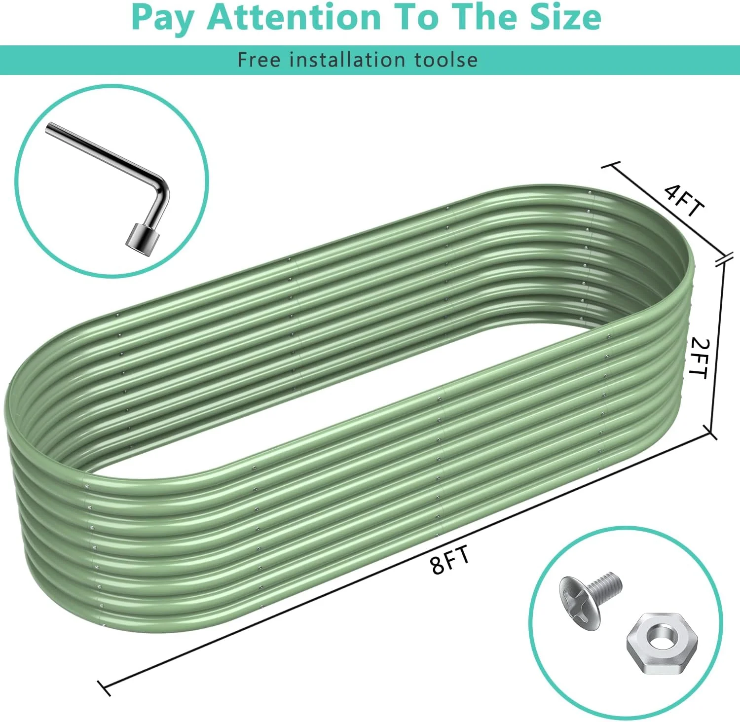 OGKBIR 8FT(L)×4FT(W)×2FT(H) Galvanized Raised Garden Bed Outdoor, Metal Raised Garden Beds for Flower, Raised Planter Box Outdoor for Herb, Vegetable-Light Green