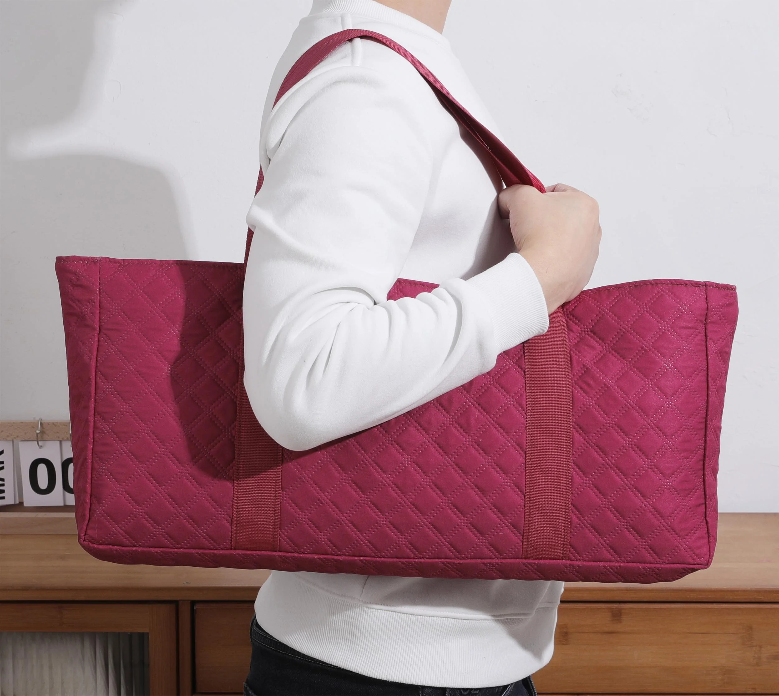 American Mahjong Game Set - Red (Burgundy) Quilted Soft Bag - 166 White Engraved Tiles, 4 All-in-One Rack/Pushers Complete Western Mah-Jongg, Maj Jongg, Ma Jong Set