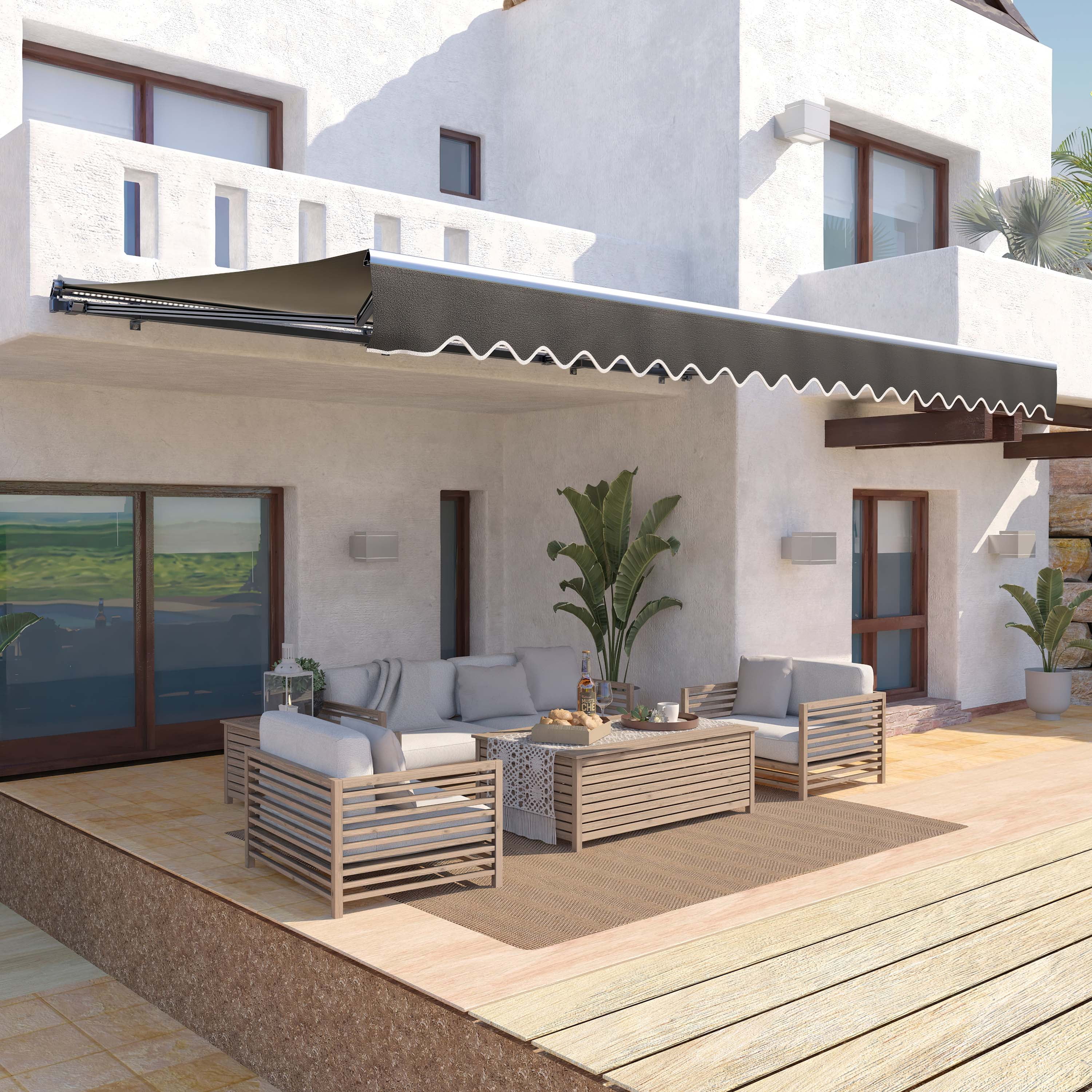 ALEKO 10' x 8' Black LED Half Cassette Motorized Retractable Patio Awning with Remote Control