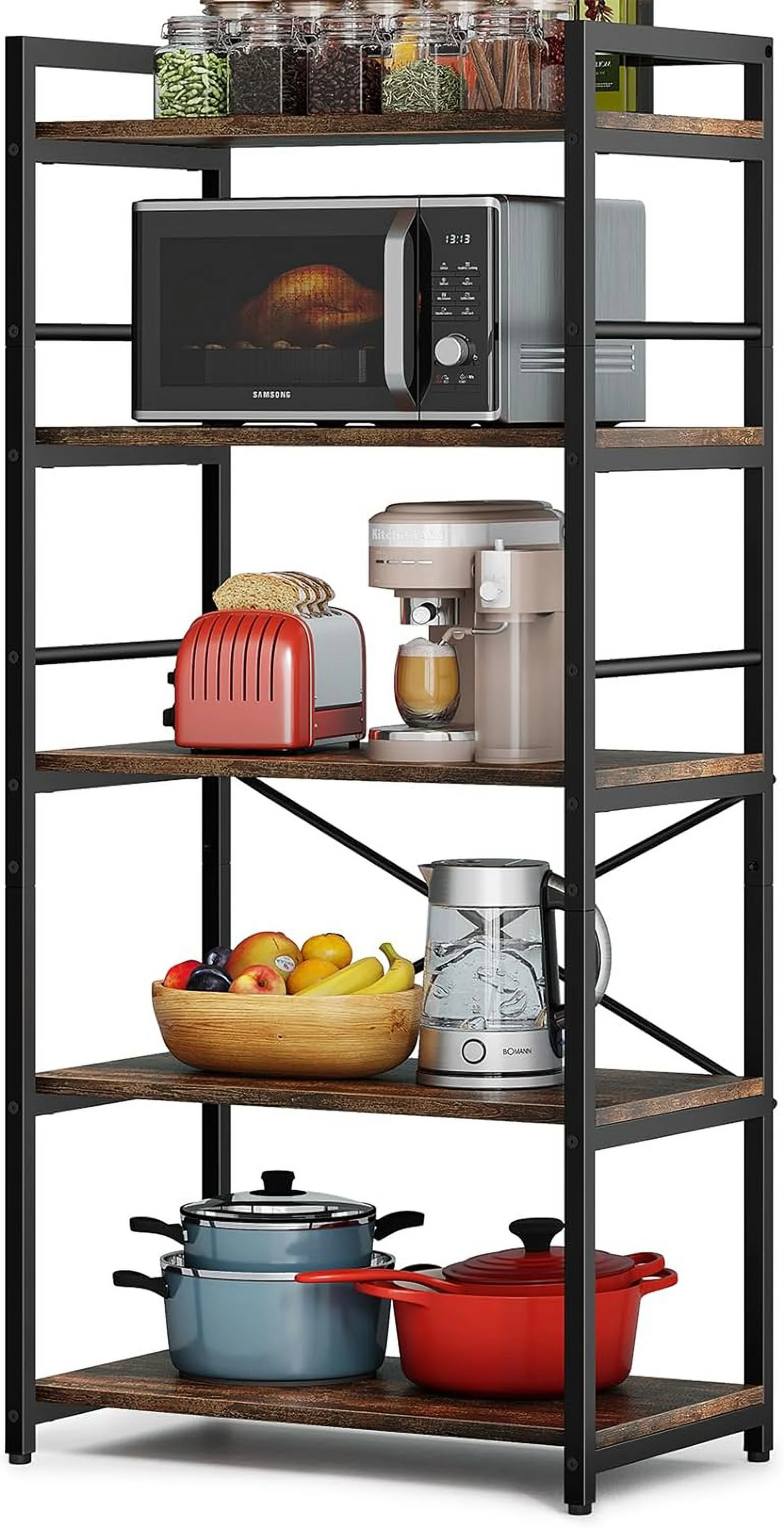 5-Tier for Kitchen with Storage, Industrial Microwave Stand Oven Shelf, Free Standing Kitchen Storage Shelf Rack (23.62 L x 15.75 W x 60.24 H, Black)