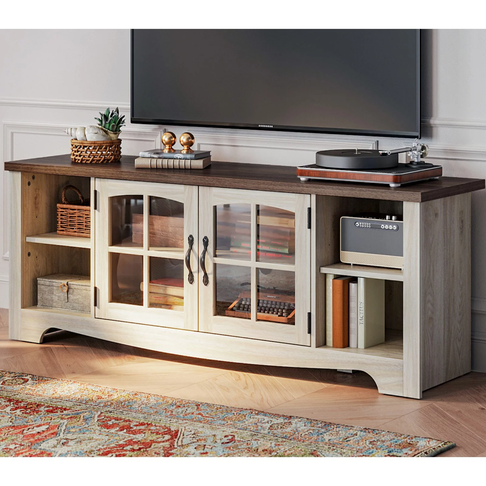 LINSY HOME Modern Farmhouse TV Stand for TVs up to 65