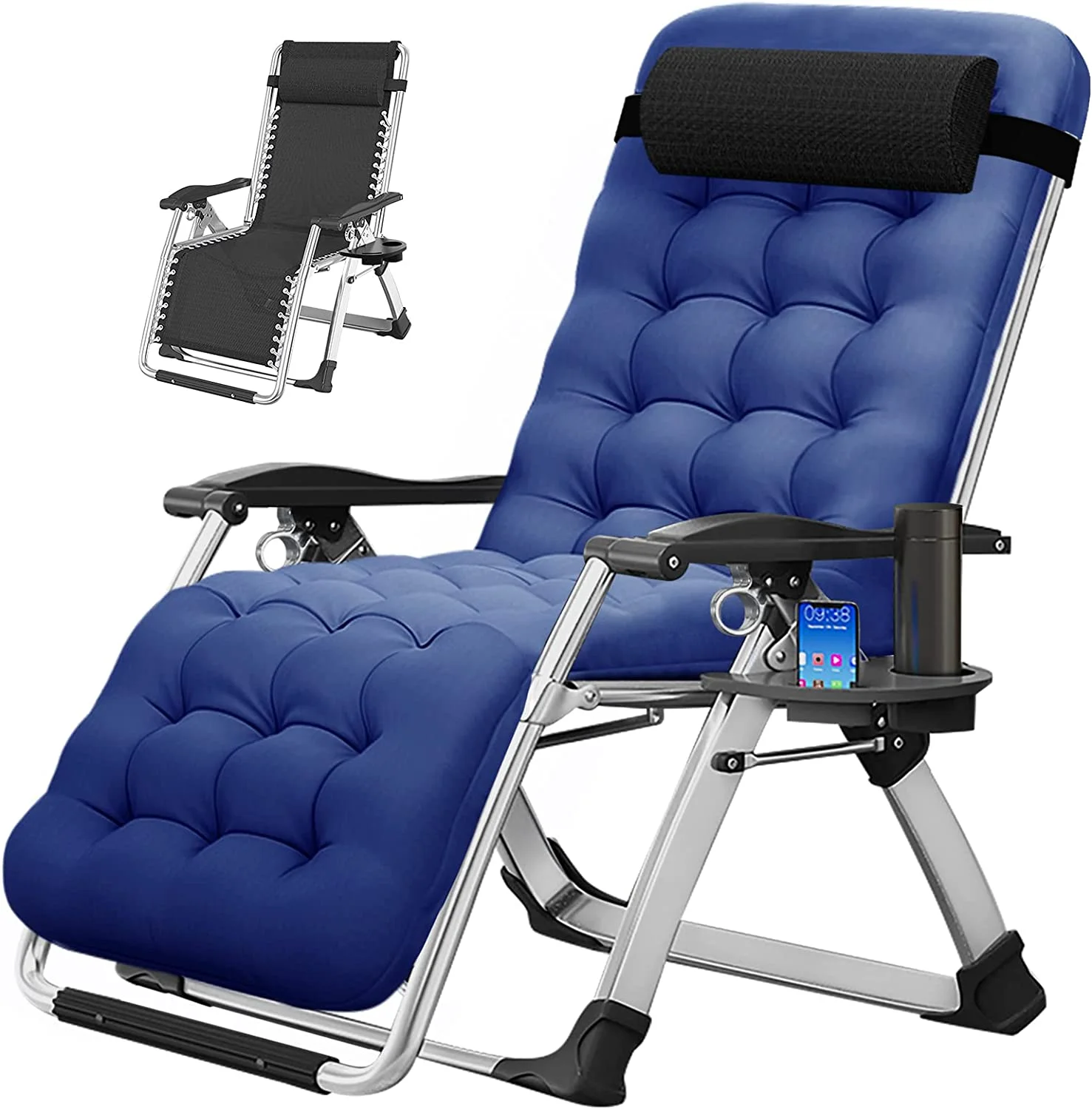 Slsy Zero Gravity Chair with with 2 Sided Cushion & Headrest, Lawn Recliner, Reclining Patio Lounger Chair, Folding Portable Chaise with Cup Holder