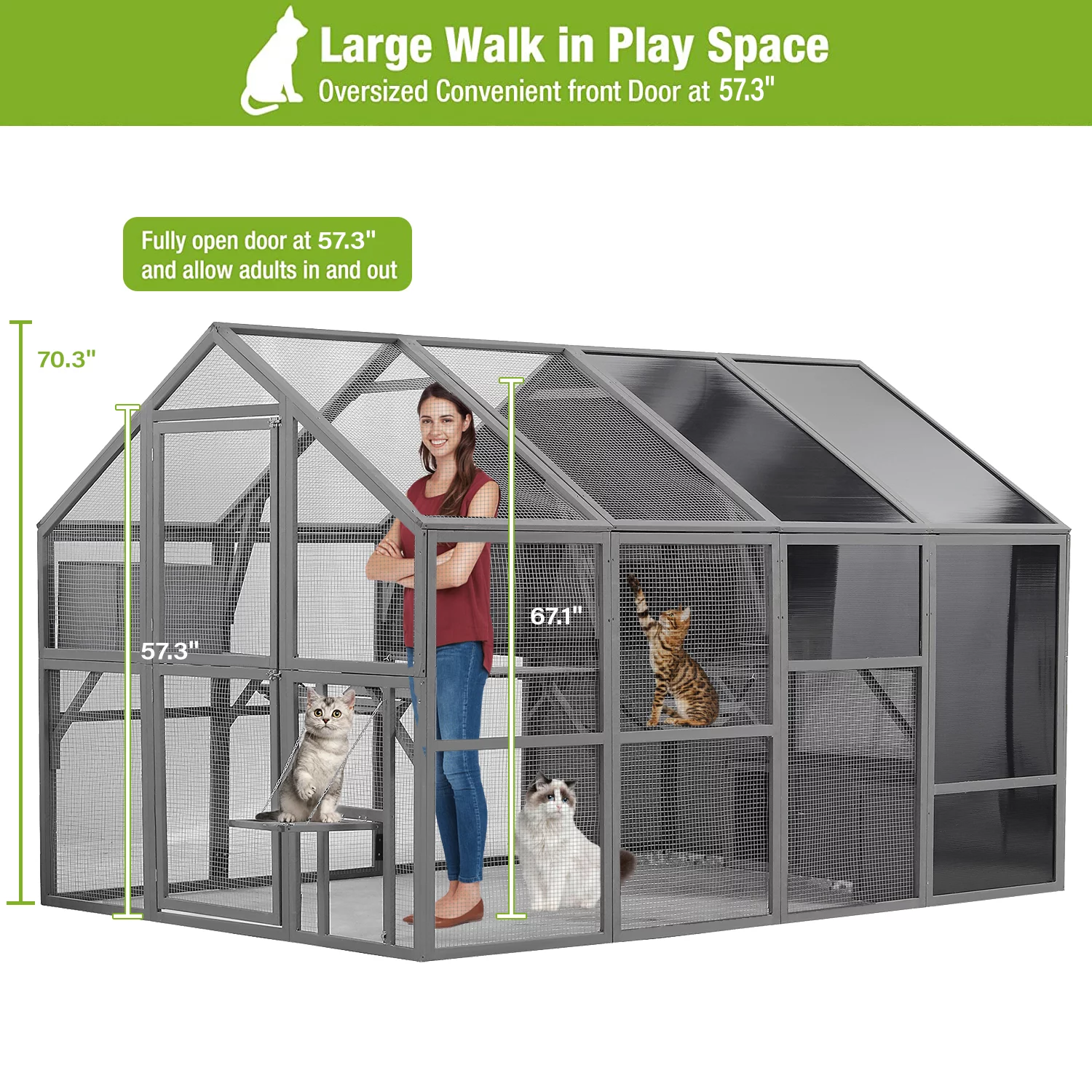 Cat House Outdoor Luxurious Cat Condo, Segmart Walk-in Weatherproof UV Proof Walk in Catio Enclosure Iguana Cage with Sunshine Board, Super Large Enter Door, Sleeping Houses, Bridges, Dark Grey