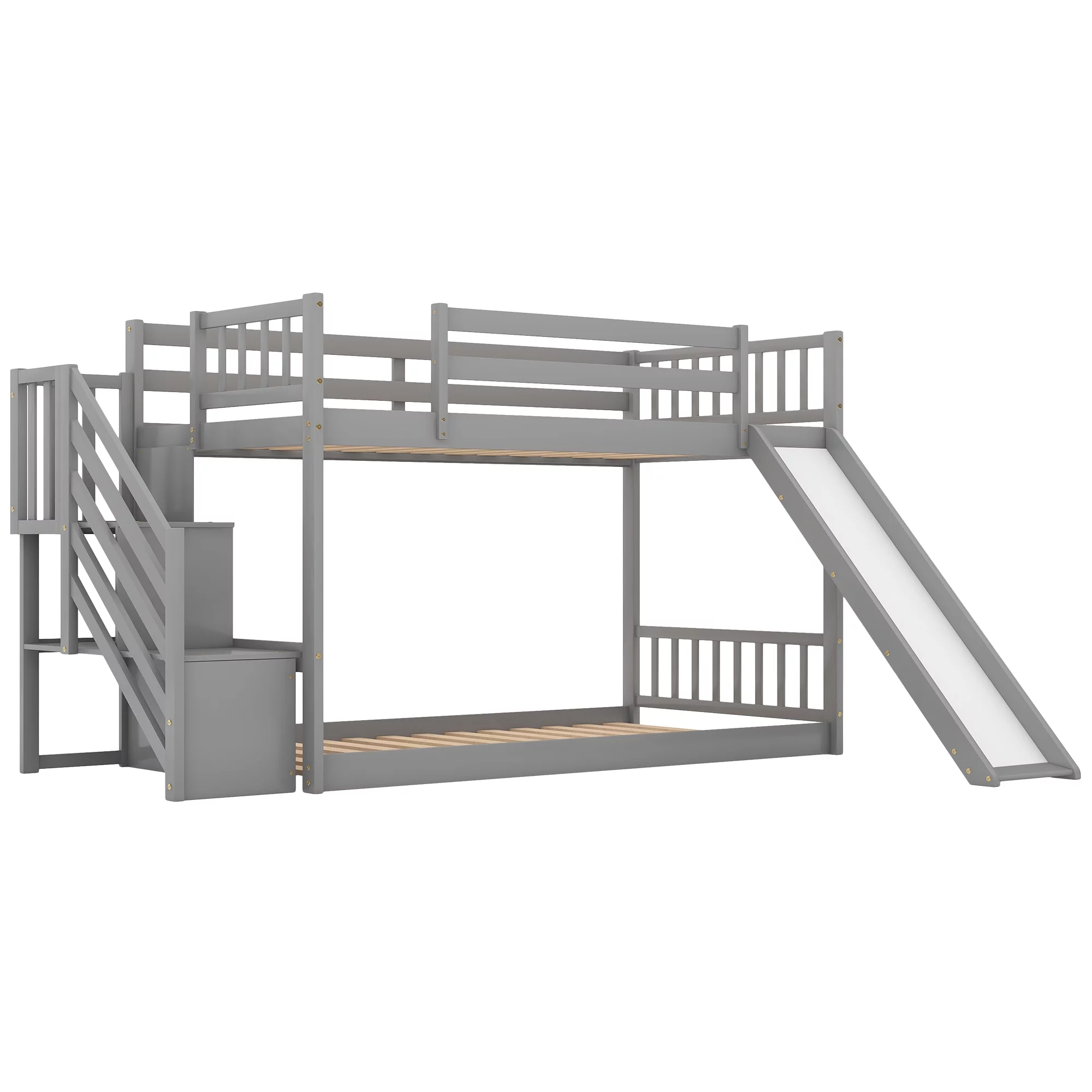 Livspace Twin over Twin Bunk Bed with Convertible Slide and Stairway Gray