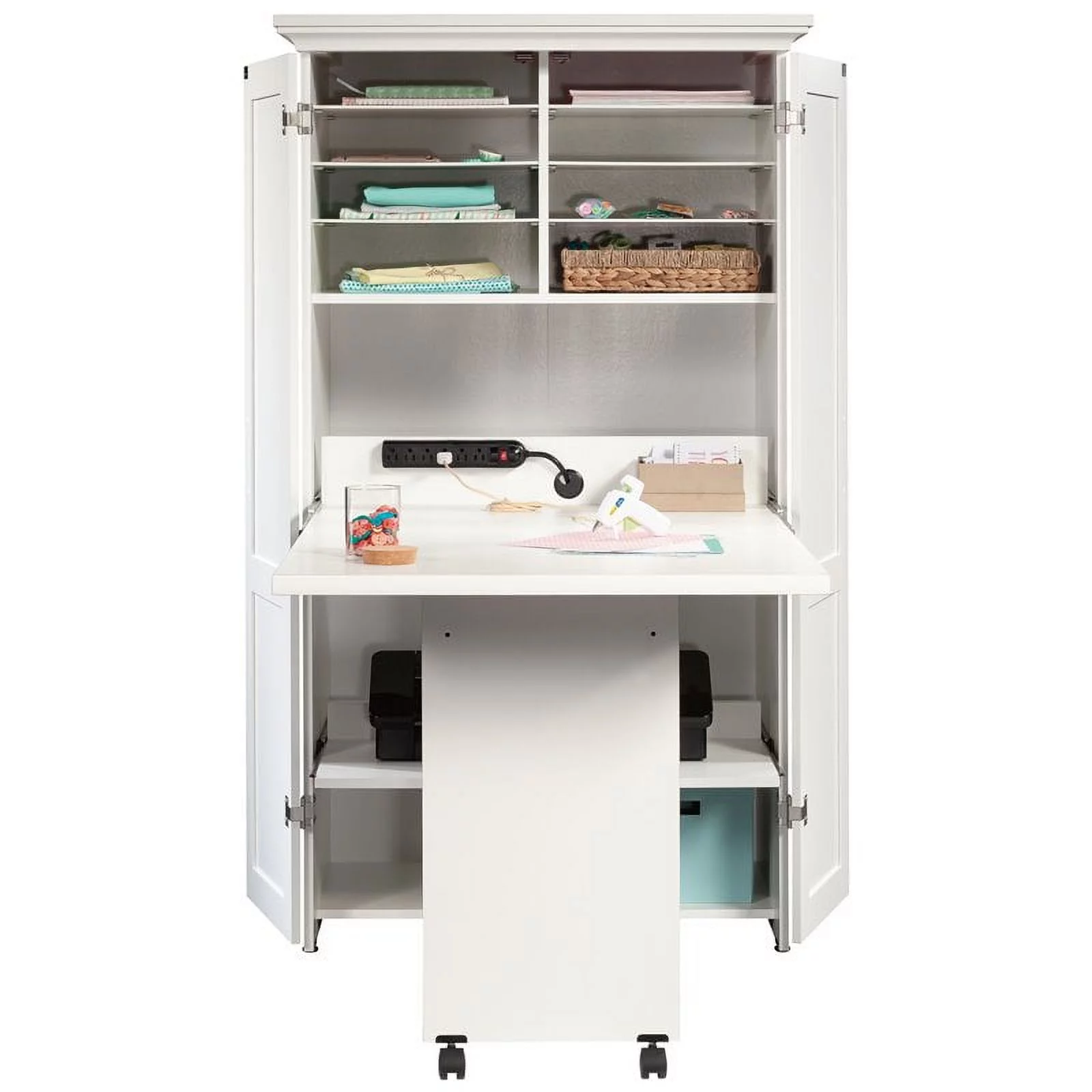 Pemberly Row Modern Engineered Wood Multi-Purpose Storage Craft Armoire in White