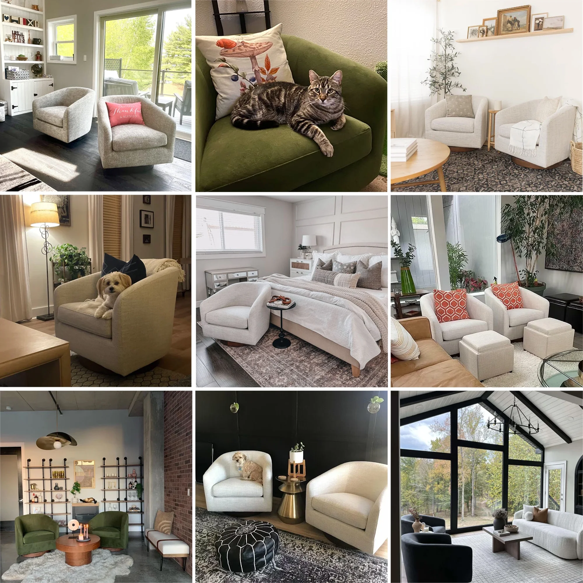 CHITA Swivel Accent Chair Set of 2, Fabric Round Barrel Arm Chair Living Room, Ivory White