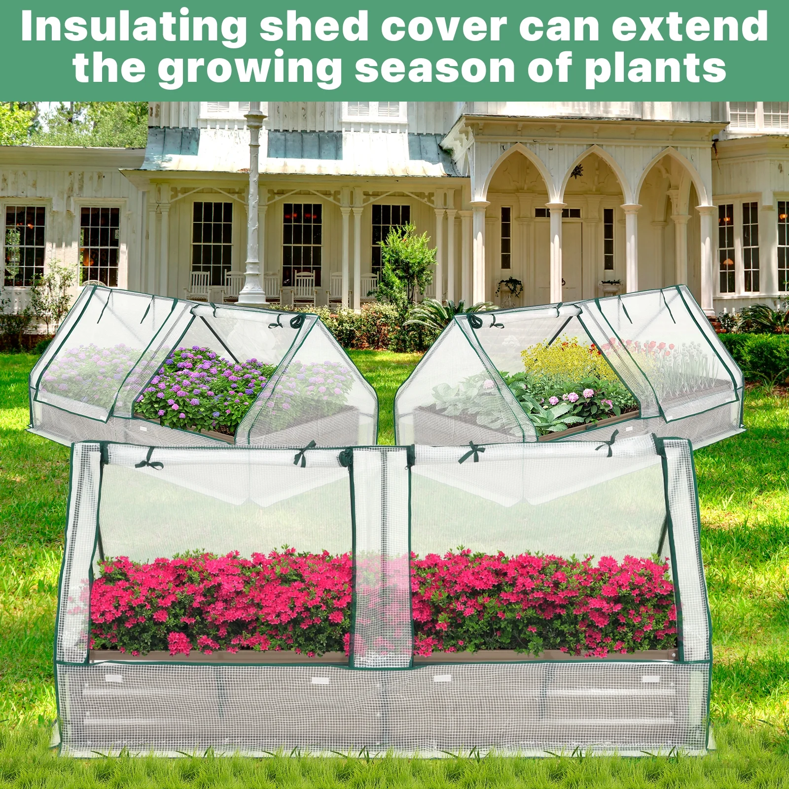 8x4x1ft Galvanized Raised Garden Bed with Cover Outdoor Extra-Thick Metal Planter Box Kit,w/ 2 Roll-Up Large Screen Windows Mini Greenhouse for Growing Flowers etc