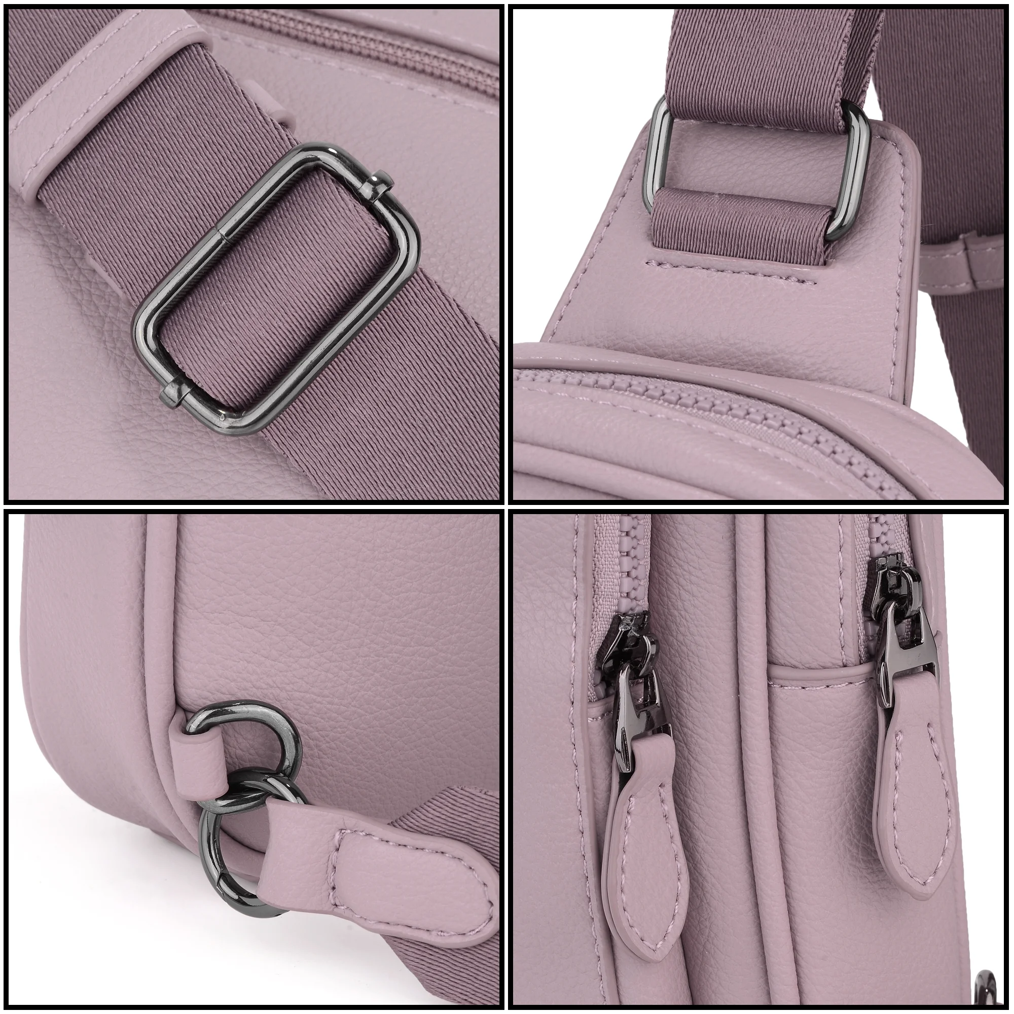 UTO Small Sling Bags for Women PU Leather Crossbody Purse Trendy Chest Bag with Adjustable Shoulder Strap for Travel(Pale Mauve)