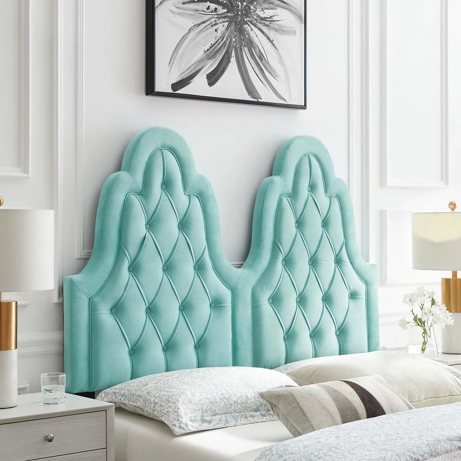 Modway Augustine Tufted Performance Velvet Full/Queen Headboard in Mint