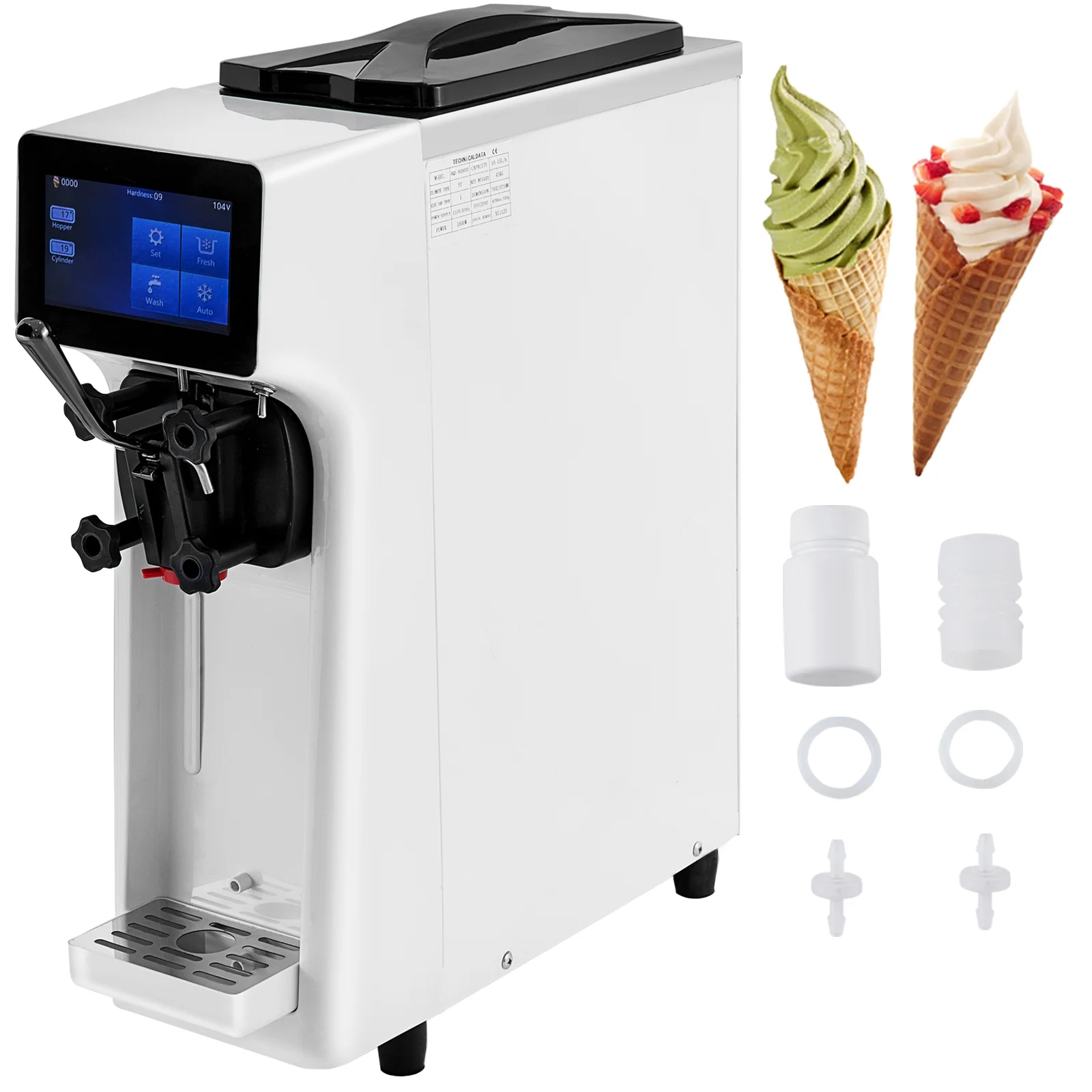 VEVOR Commercial Soft Ice Cream Machine, 3 Flavors Ice Cream Machine, 2.6-5.3 Gal / 10-20 L /H Gelato Machine Commercial, 1000W Countertop Commercial Yogurt Maker Machine, With LED Intelligent Panel