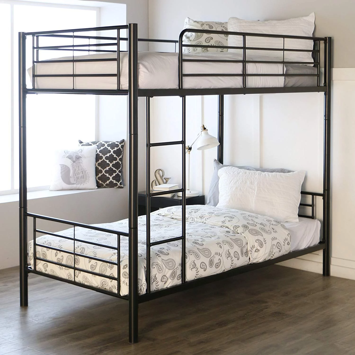 Zimtown Twin over Twin Steel Bunk Beds Frame Ladder Bedroom Dorm Room for Kids Adult Children