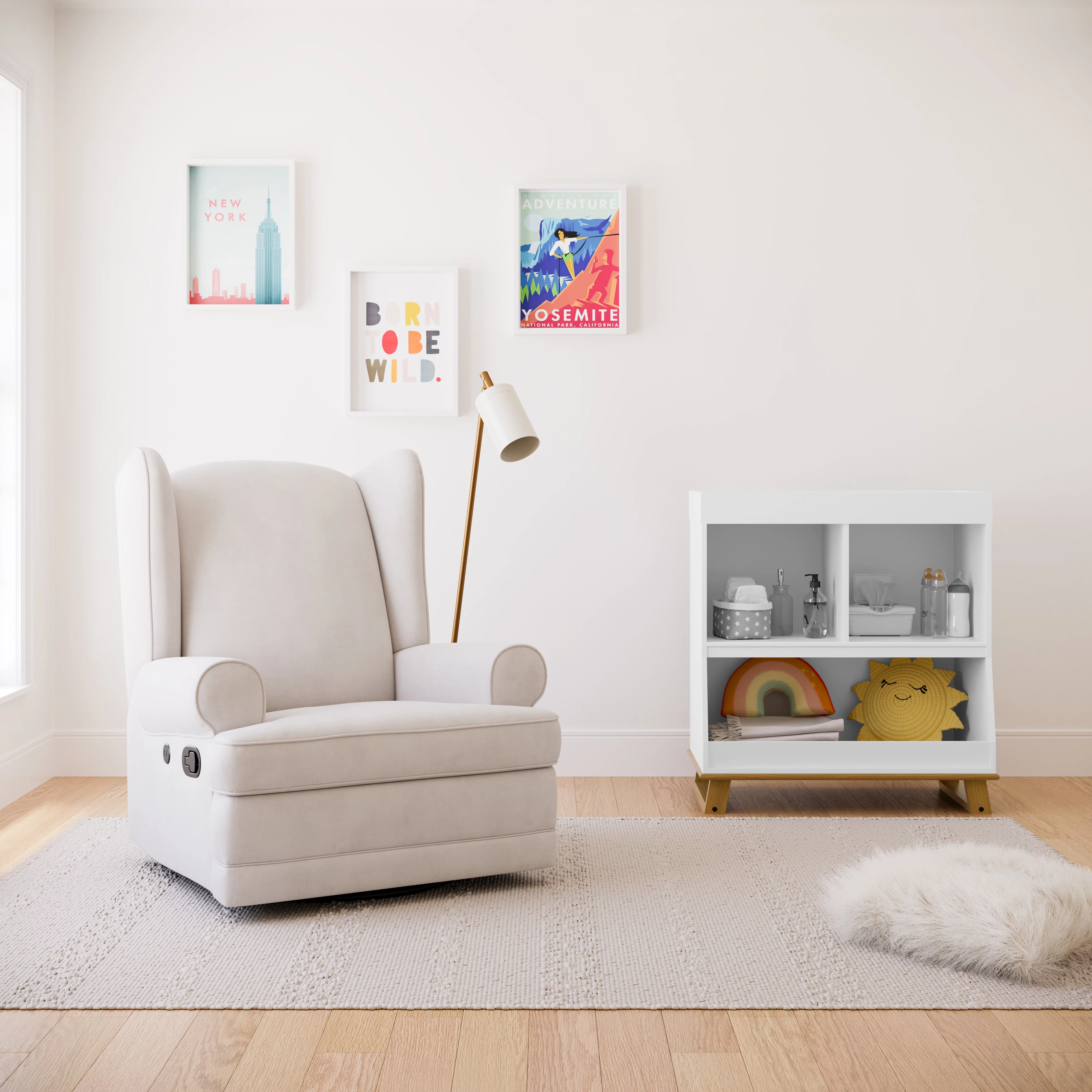 Storkcraft Serenity Wingback Children's Nursery Recline Glider with USB, Ivory